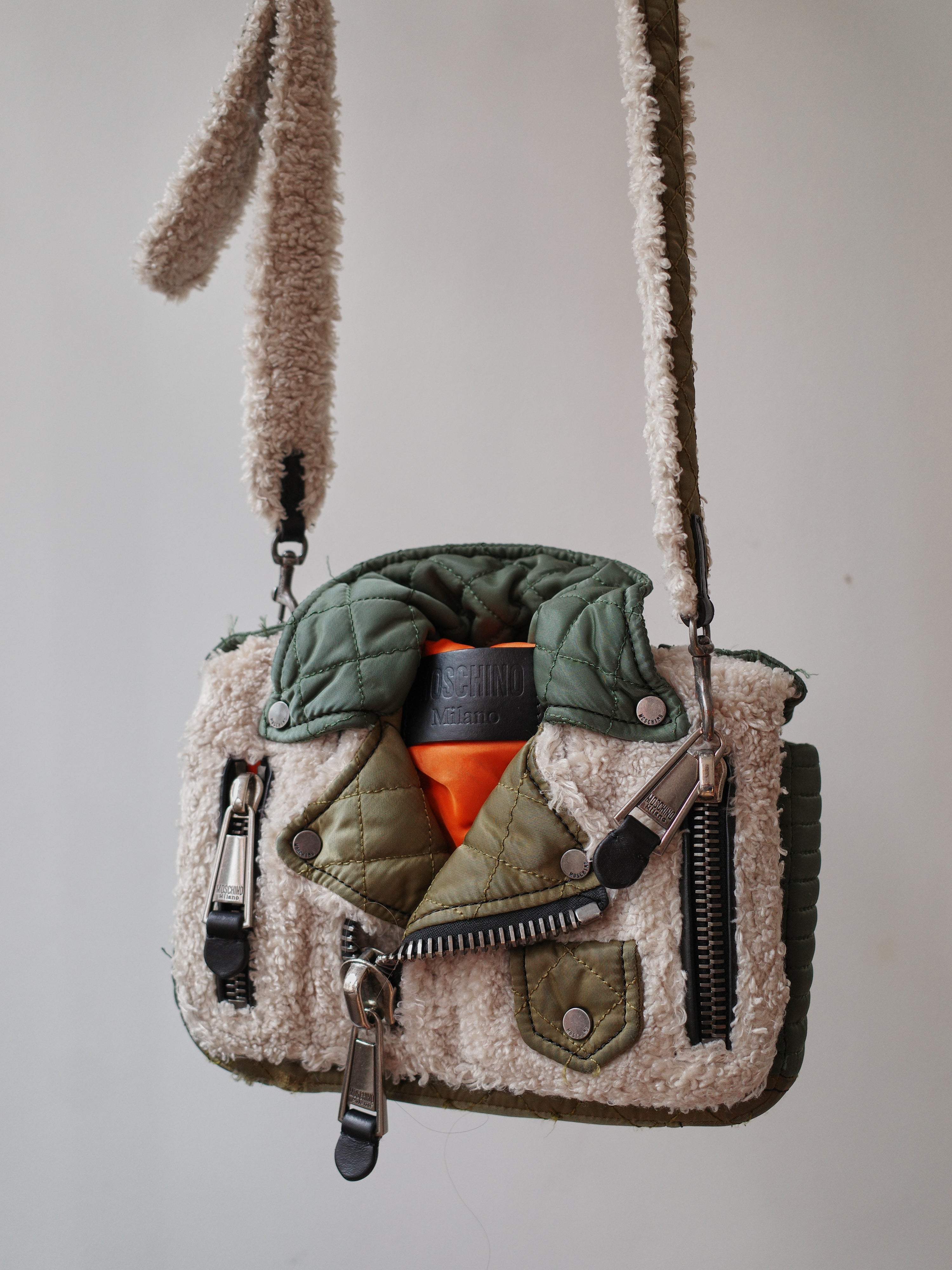 MOSCHINO Military Shearling Quilted Moto Crossbody Bag – EARTH 土