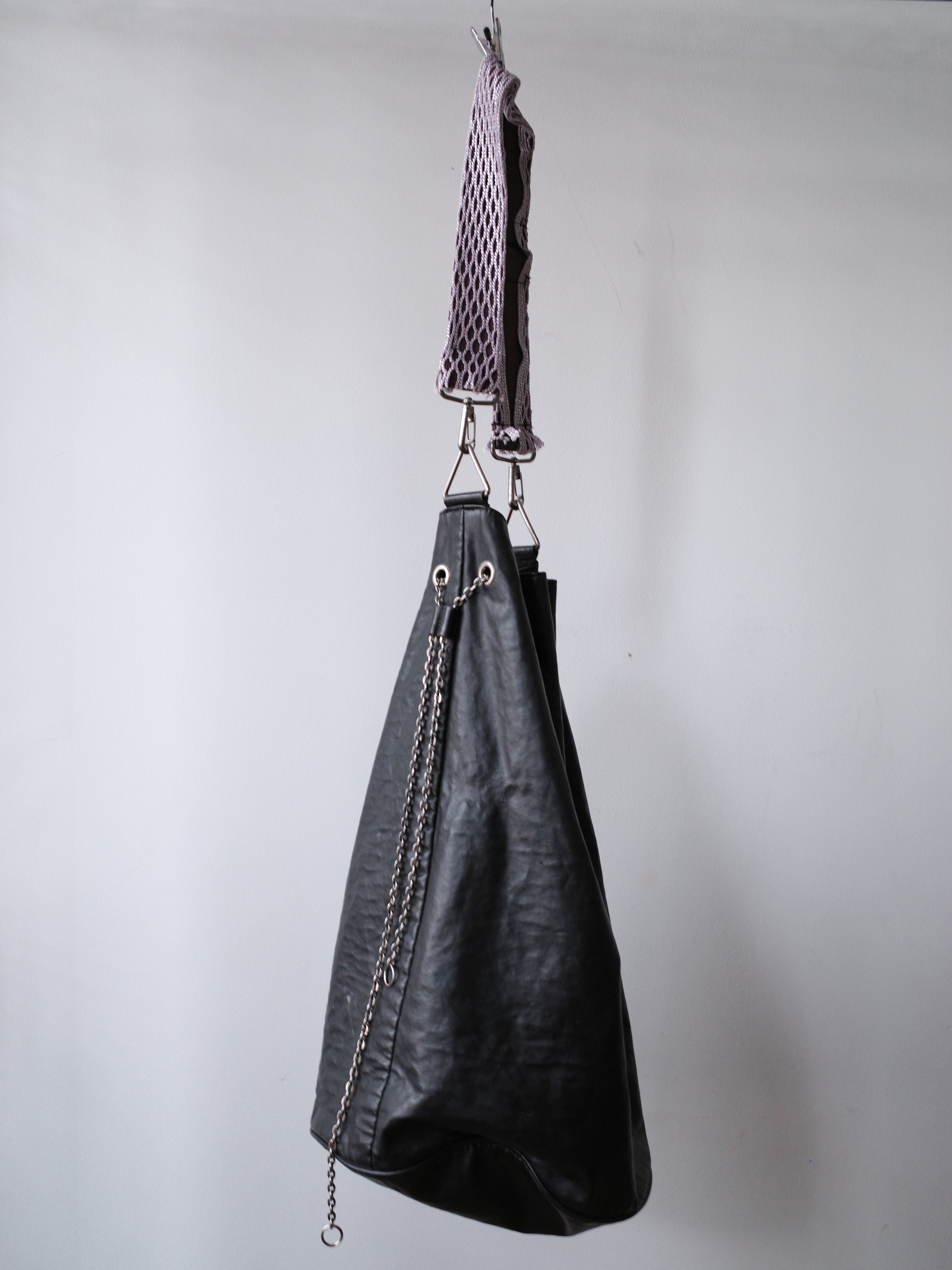 Jean Paul Gaultier Vintage Leather Chain Bucket Bag with Purple Mesh Strap – METAL 金