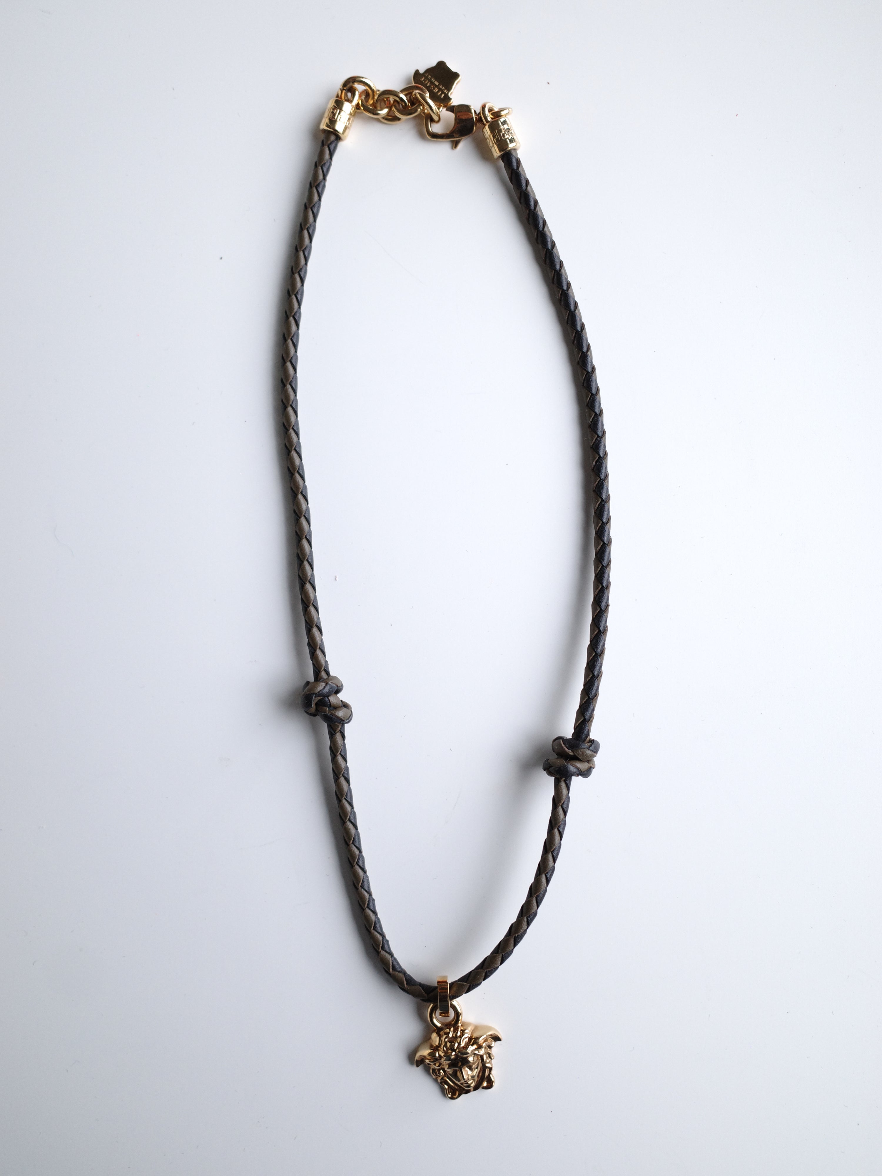 Versace Leather Stripe Gold Necklace