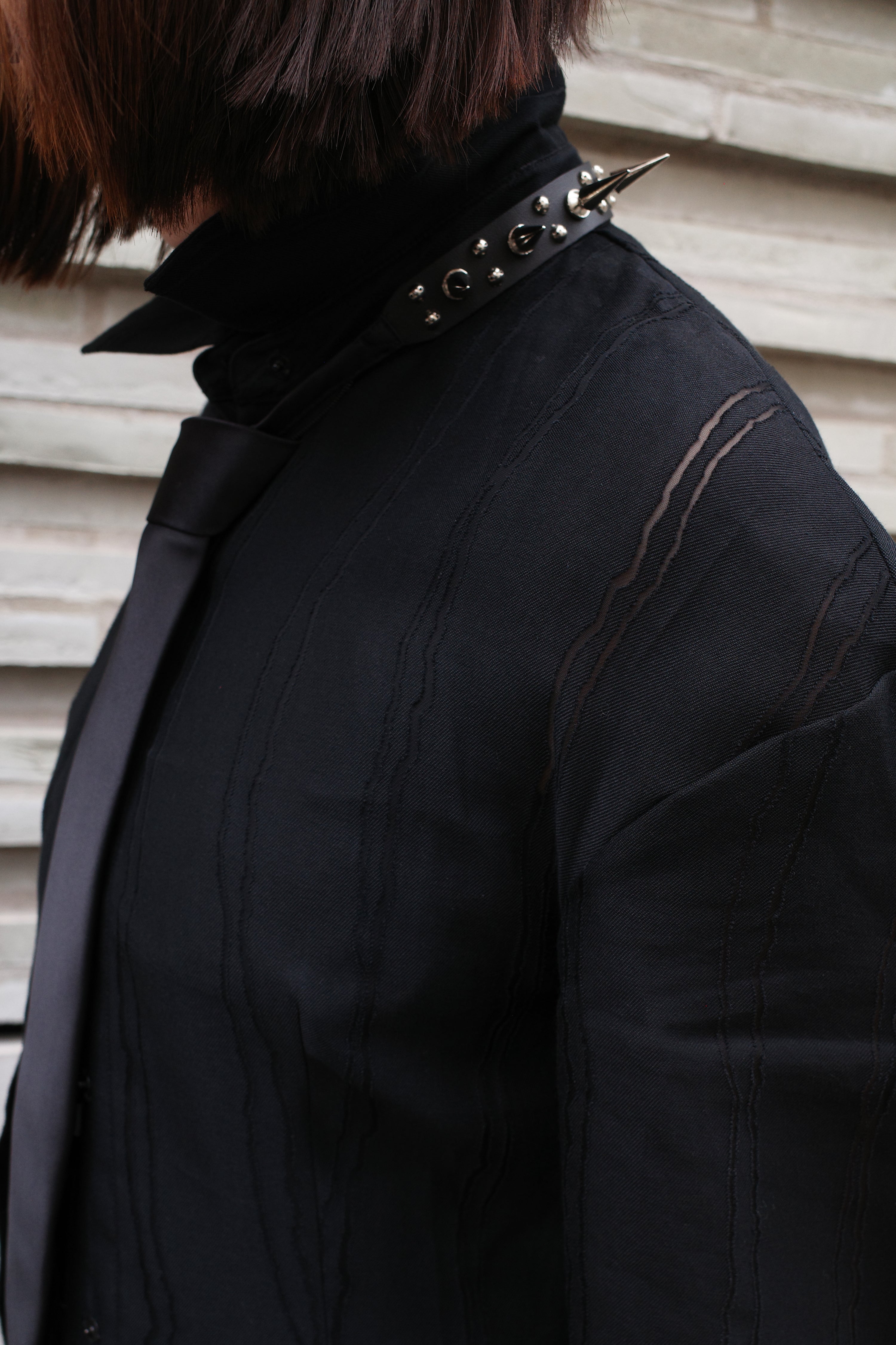 OVER RANGE Black Rivet Silk Punk Choker Tie
