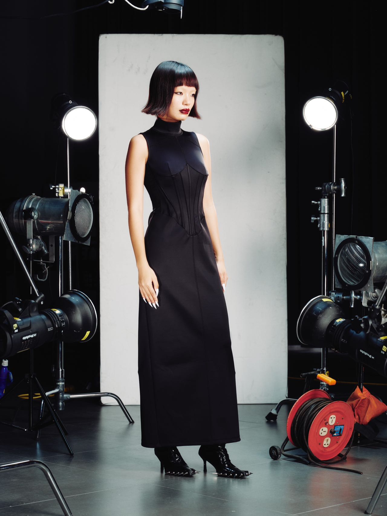 OVER RANGE Jersey Corset-Panel Mesh Back Dress – FIRE 火