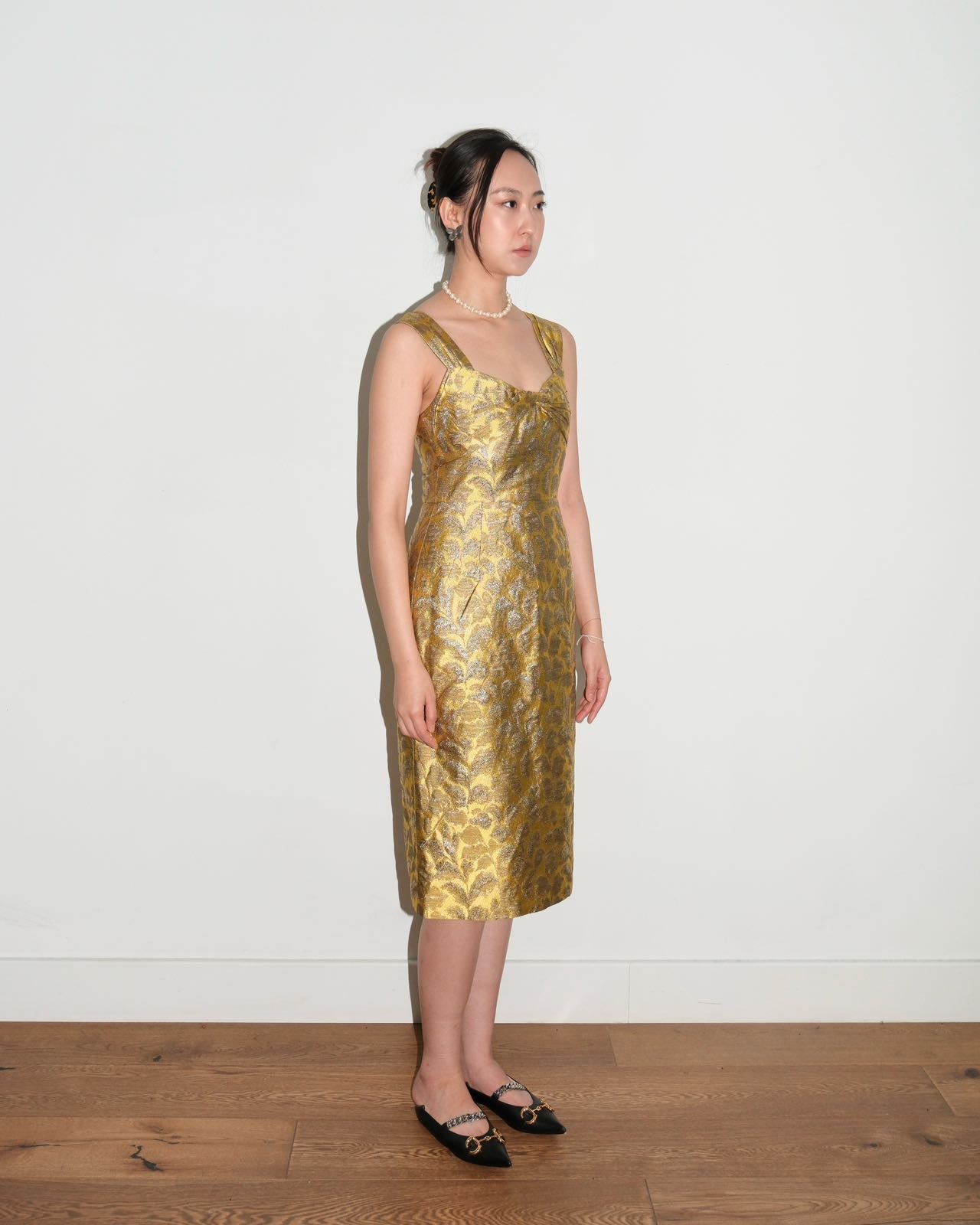 Prada Gold Brocade Sculptural Dress – METAL 金