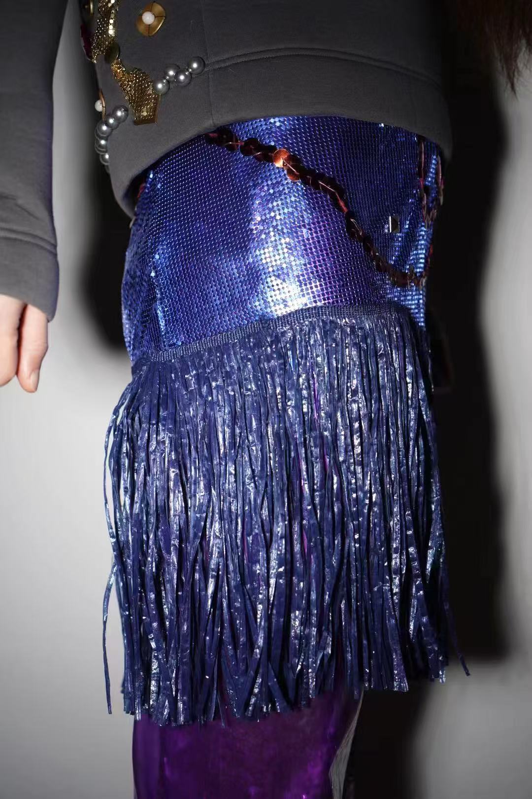 PE99Y YAN9 Blue Chainmail Fringe Dress – FIRE 火