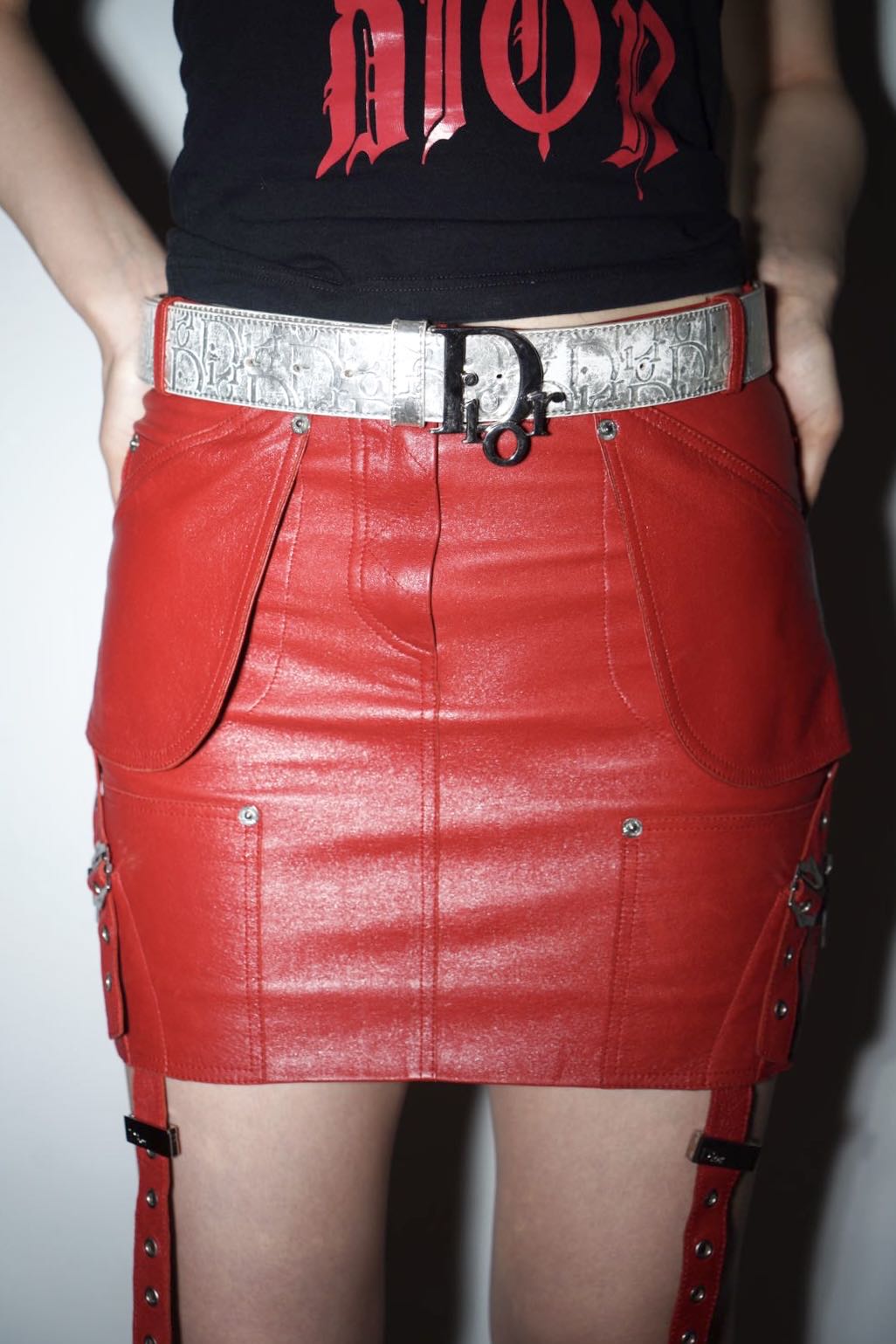 Christian Dior by John Galliano Red Hardcore Punk Leather Mini Skirt – METAL 金