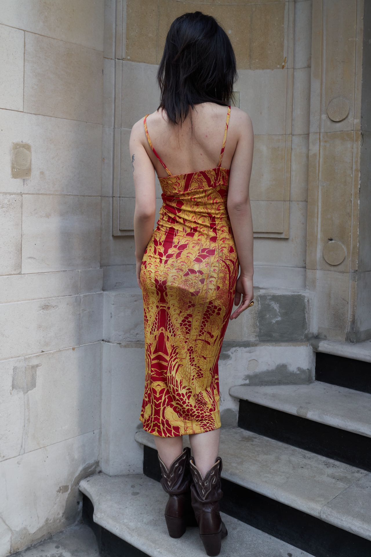Roberto Cavalli Just Cavalli Gold Baroque Dress – FIRE 火