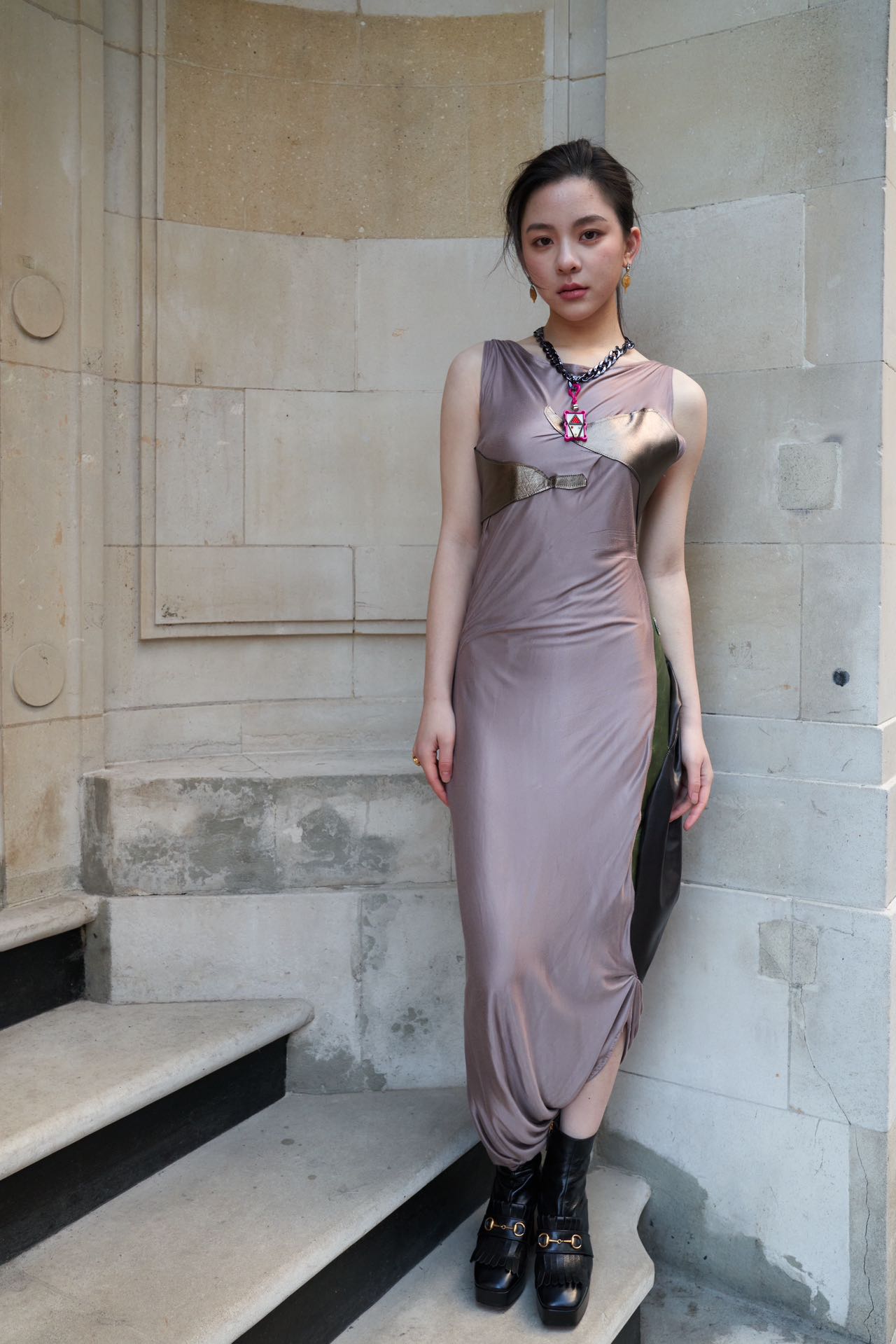 PE99Y YAN9 Iridescent Silk Jersey Cutout Panelled Jumpsuit – METAL 金