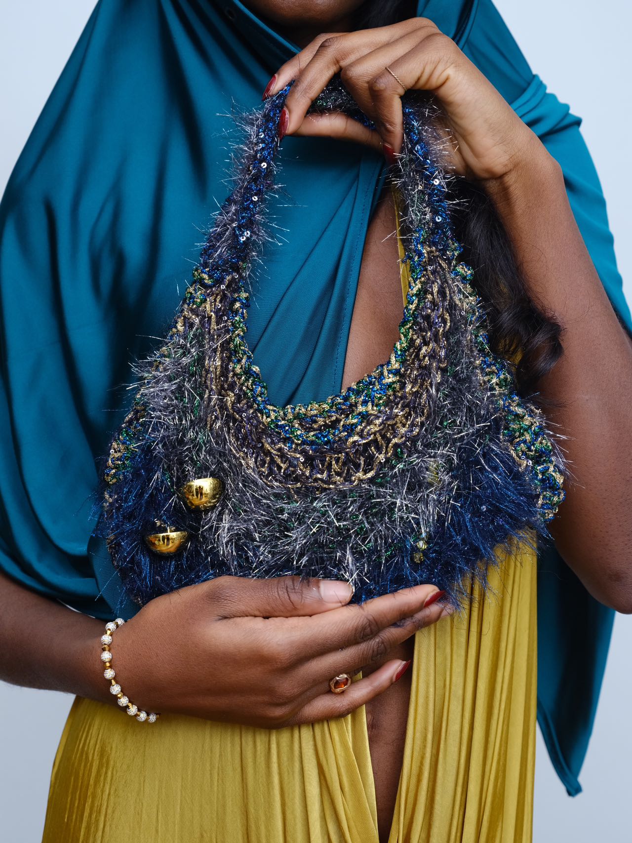 PE99Y YAN9 Moss-Metallic Hand-Crocheted Alien Terrain Bag – METAL 金