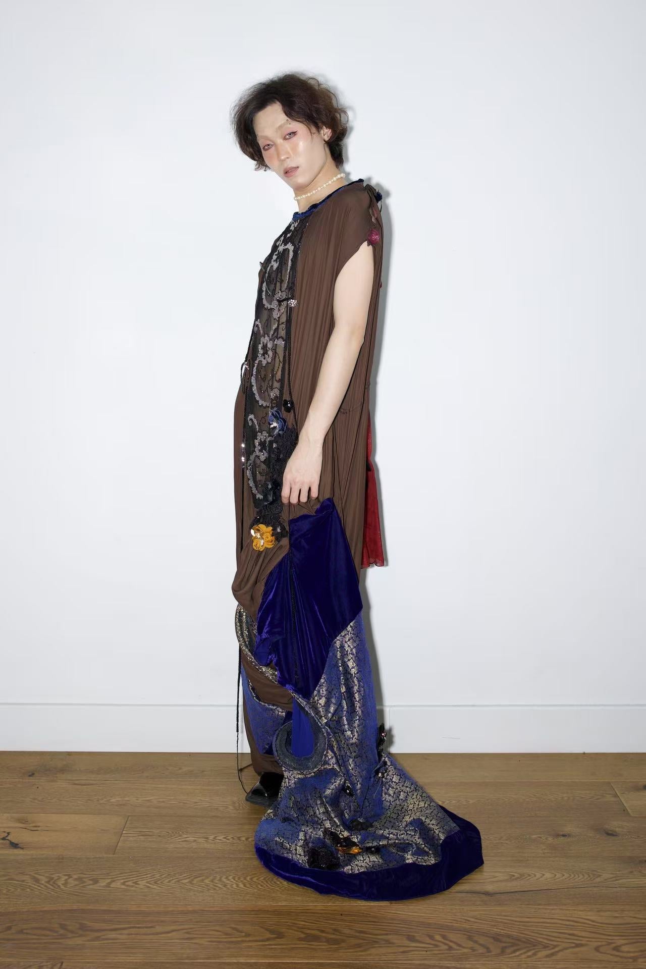 PE99Y YAN9 Deconstructed Embroidered Silk Jumpsuit – WATER 水