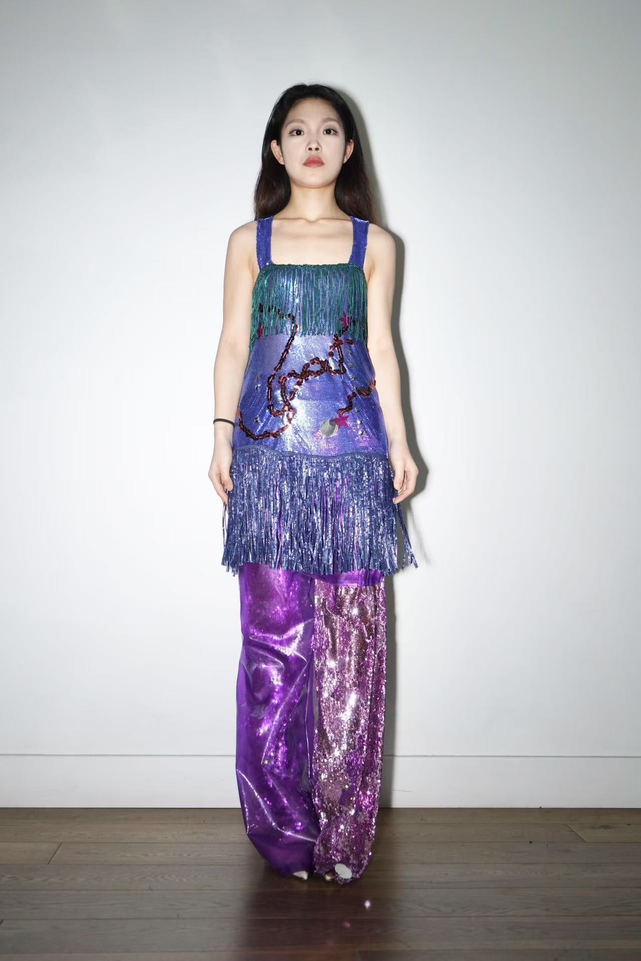 PE99Y YAN9 Blue Chainmail Fringe Dress – FIRE 火