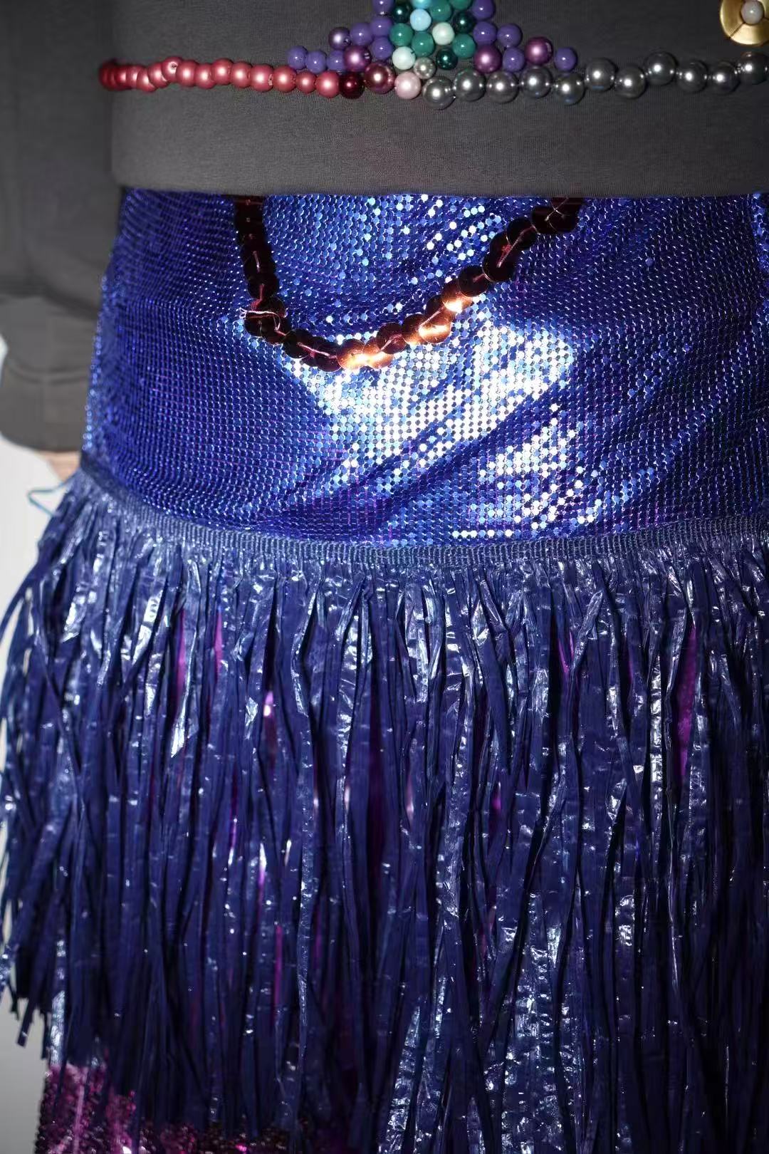 PE99Y YAN9 Blue Chainmail Fringe Dress – FIRE 火