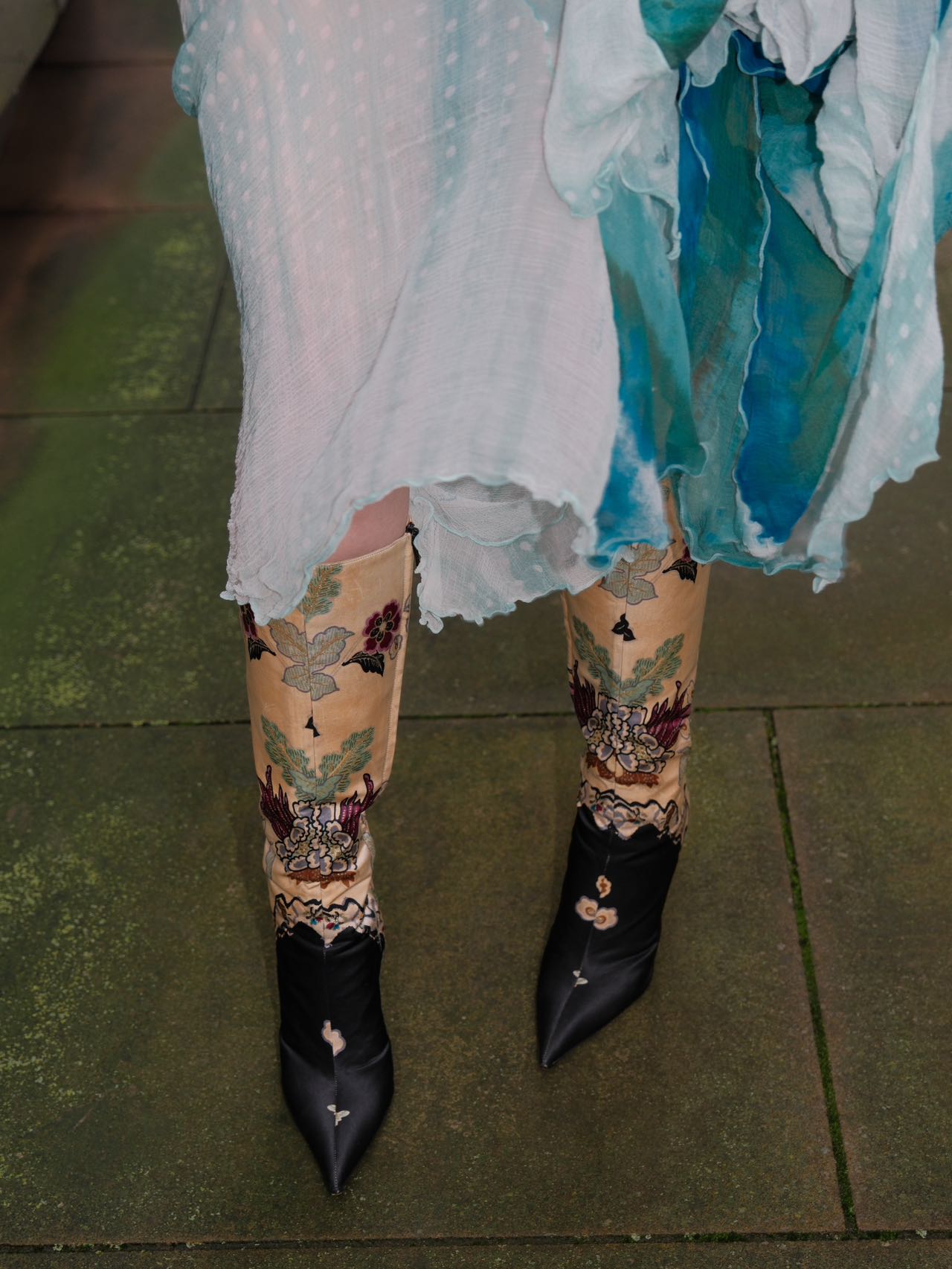 Roberto Cavalli 2001 Silk Embroidered Archive Heeled Boots – FIRE 火