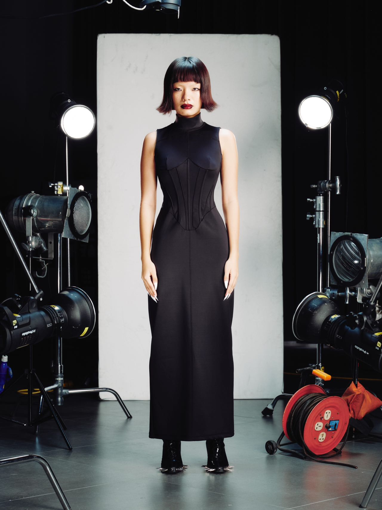 OVER RANGE Jersey Corset-Panel Mesh Back Dress – FIRE 火