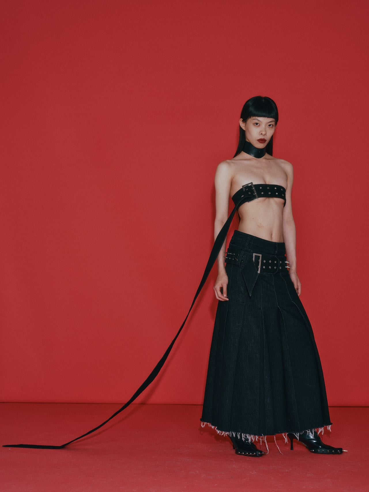 Over Range Studded Denim Pleated Skirt – METAL 金