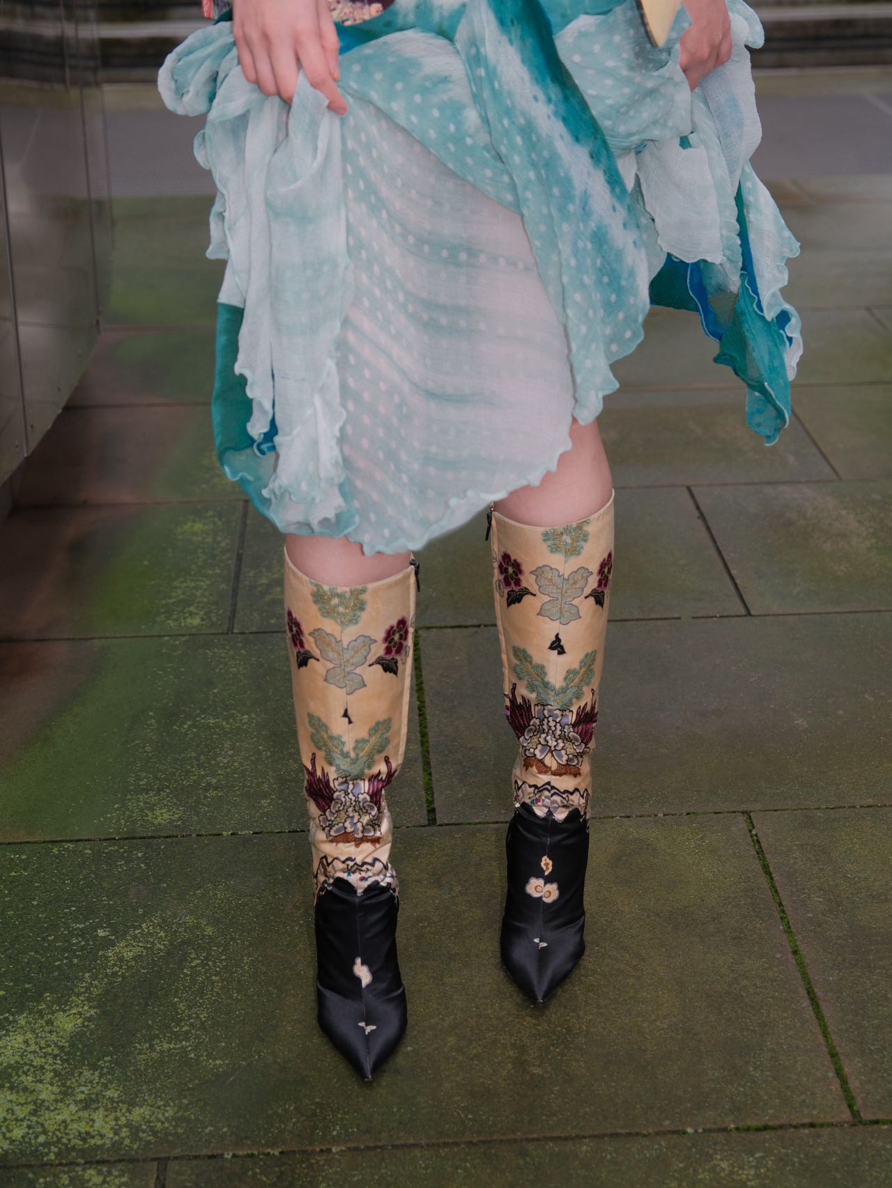 Roberto Cavalli 2001 Silk Embroidered Archive Heeled Boots – FIRE 火