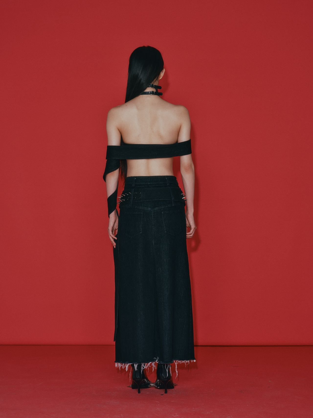 Over Range Studded Denim Pleated Skirt – METAL 金