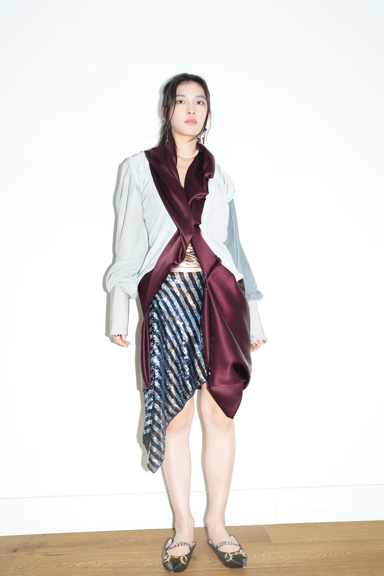 PE99Y YAN9 Mist-Blue Sculptural Draped Jacket – METAL 金