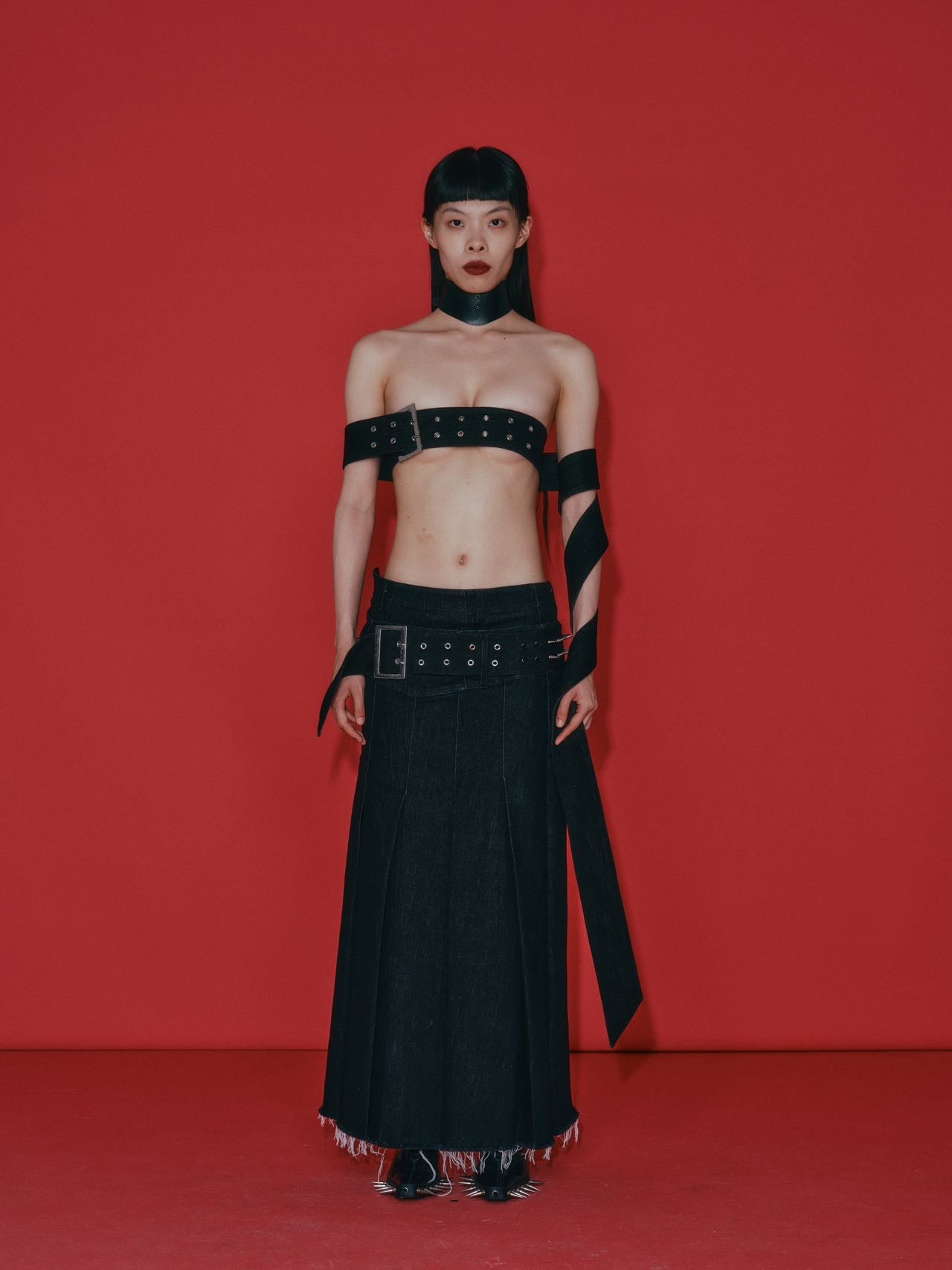 Over Range Studded Denim Pleated Skirt – METAL 金