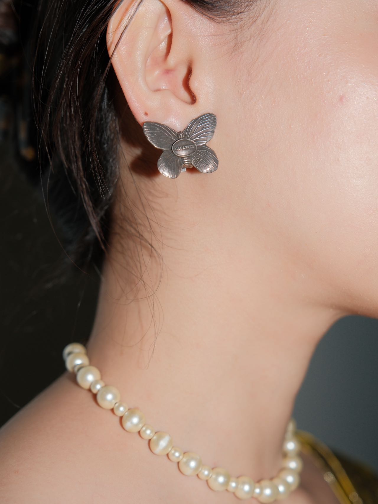 Jean Paul Gaultier Silver Butterfly Clip-On Earrings – METAL 金