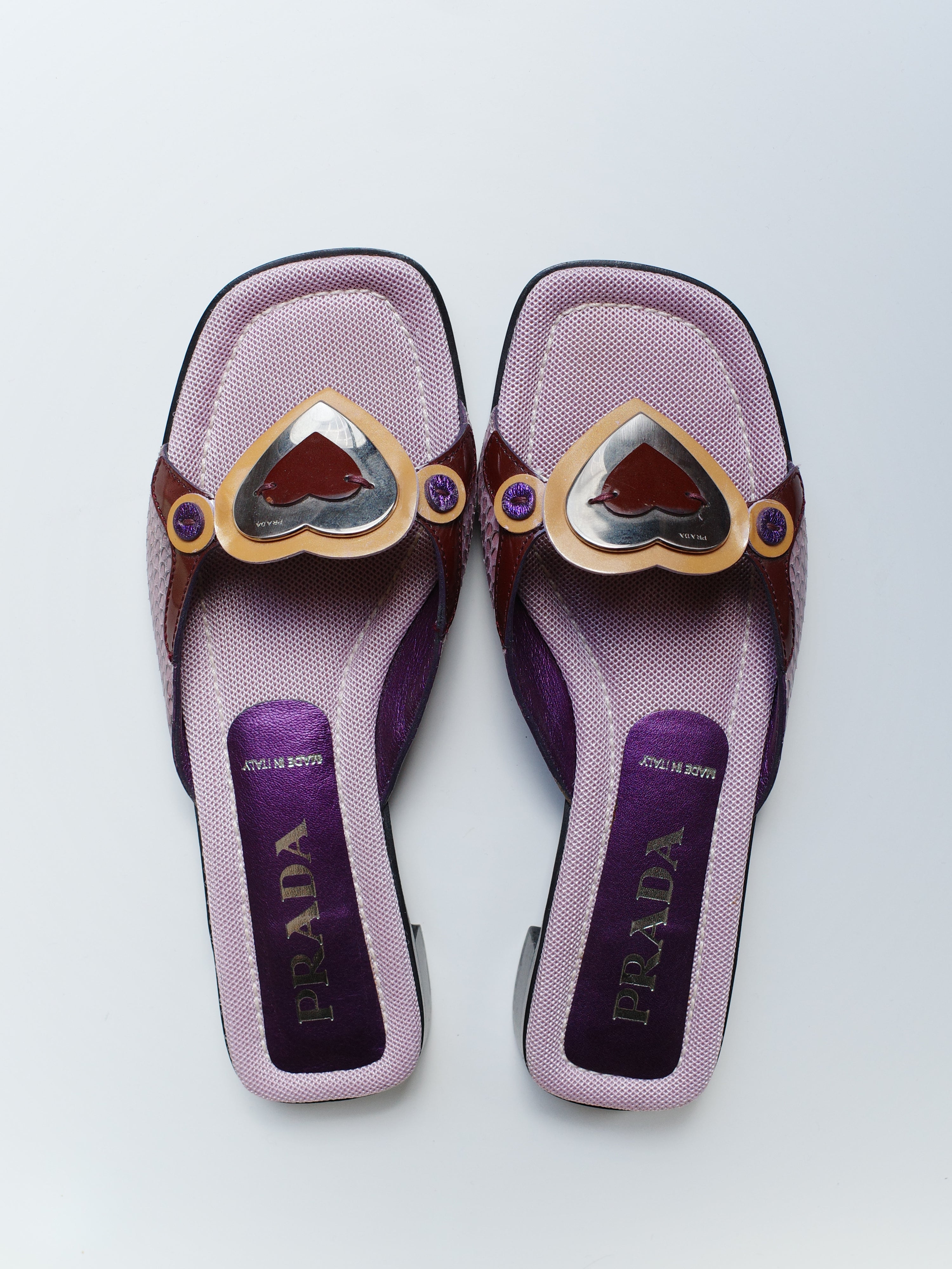 Prada Vintage Heart Icon Sandals in Purple – METAL 金