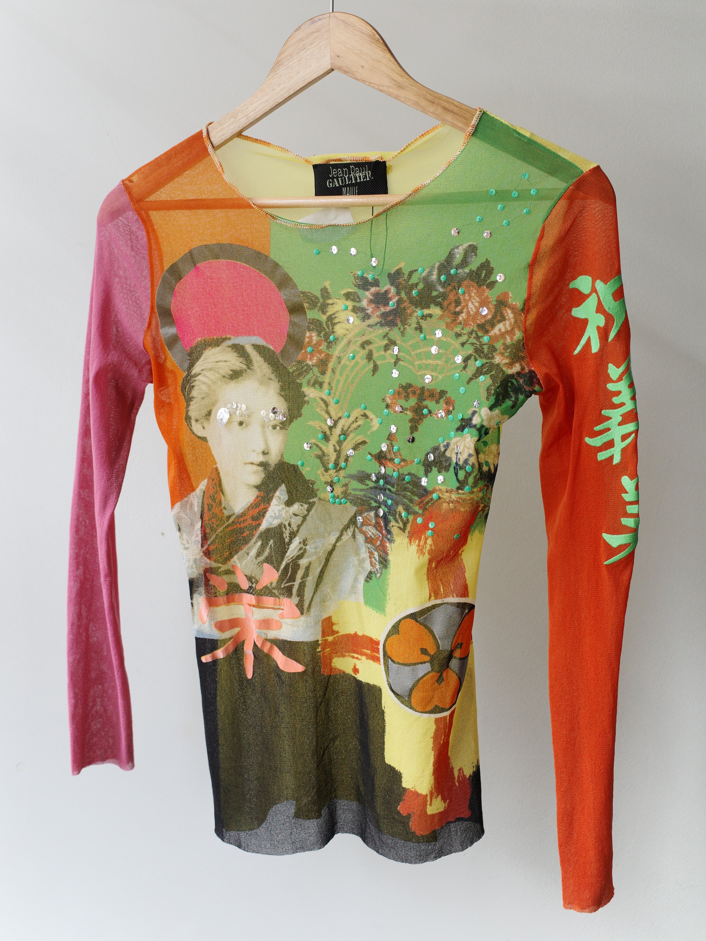 Jean Paul Gaultier Vintage Mesh Portrait Top with Chinese Characters – EARTH 土