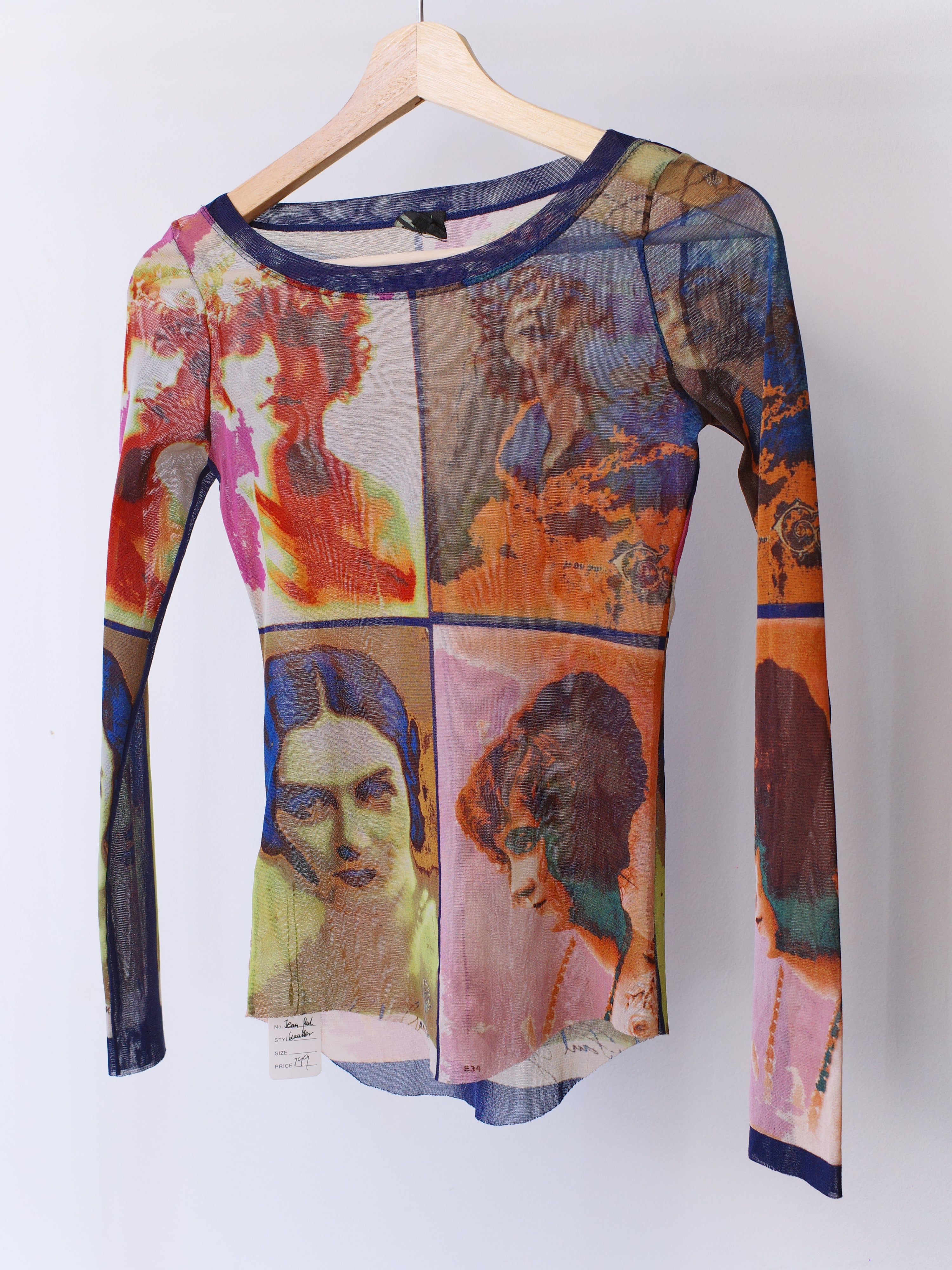 Jean Paul Gaultier S/S 2002 “Portrait Print” Mesh Long Sleeve Top – FIRE 火