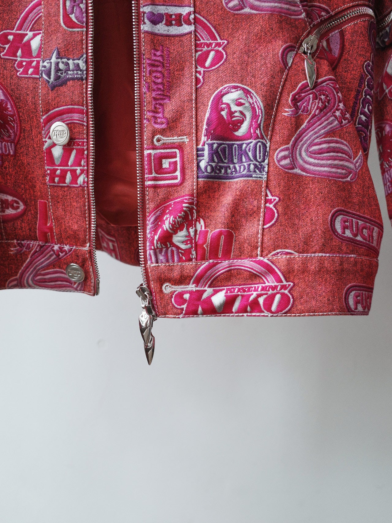 Kiko Kostadinov × Hysteric Glamour FW22 Pink Logo Print Deconstructed Denim Jacket – FIRE 火