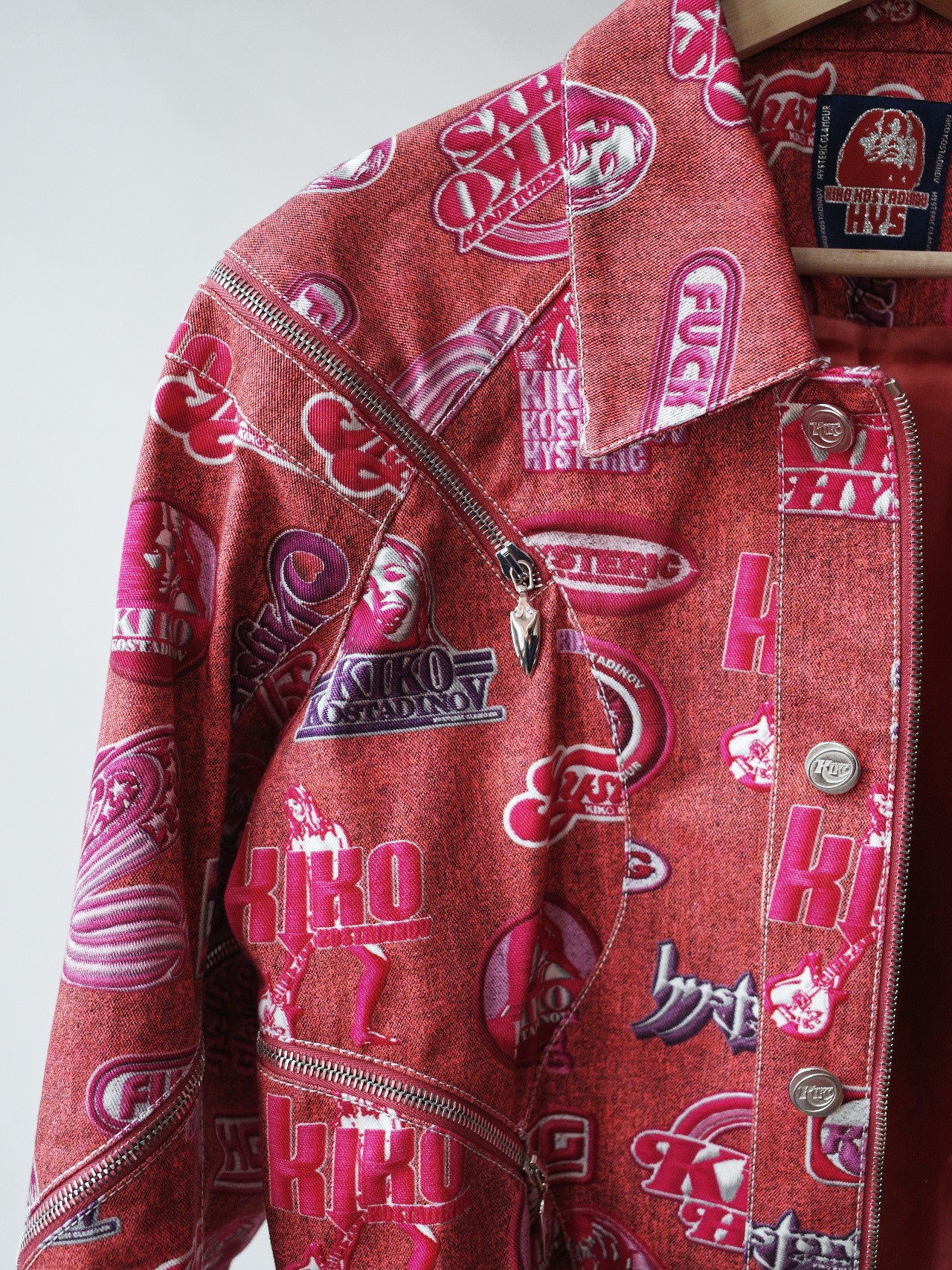 Kiko Kostadinov × Hysteric Glamour FW22 Pink Logo Print Deconstructed Denim Jacket – FIRE 火