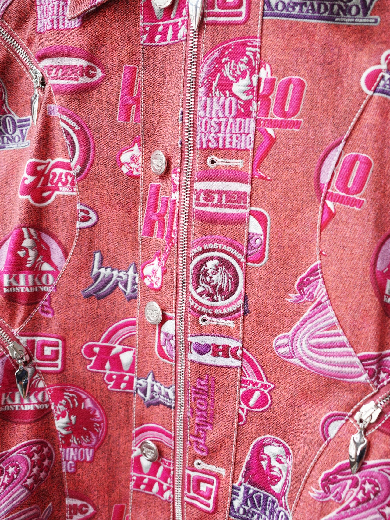 Kiko Kostadinov × Hysteric Glamour FW22 Pink Logo Print Deconstructed Denim Jacket – FIRE 火
