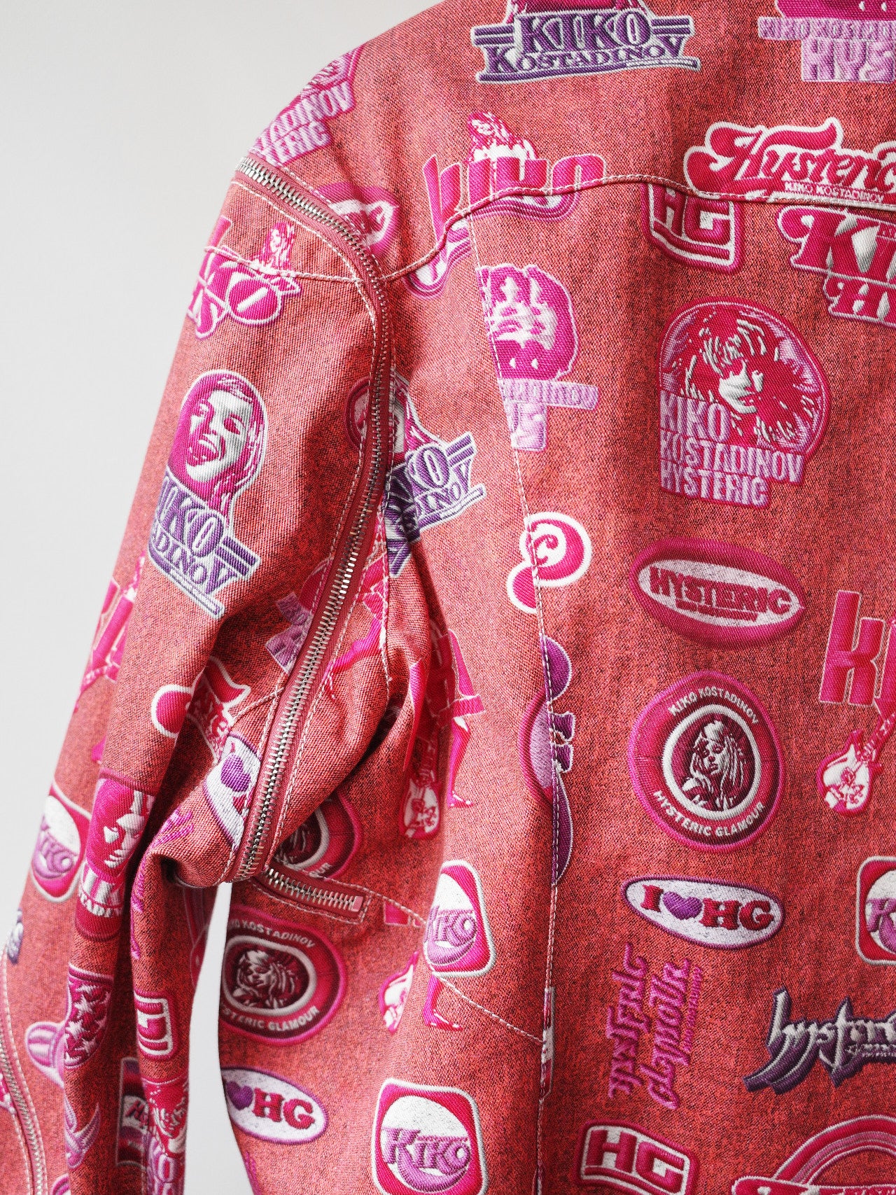 Kiko Kostadinov × Hysteric Glamour FW22 Pink Logo Print Deconstructed Denim Jacket – FIRE 火