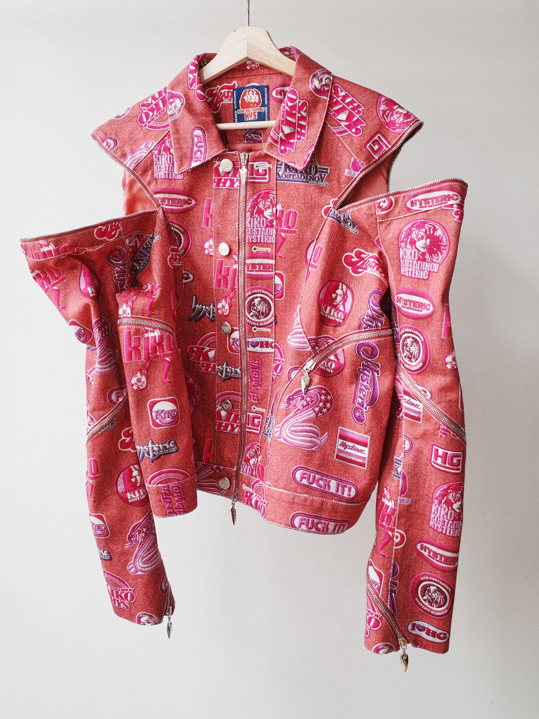 Kiko Kostadinov × Hysteric Glamour FW22 Pink Logo Print Deconstructed Denim Jacket – FIRE 火