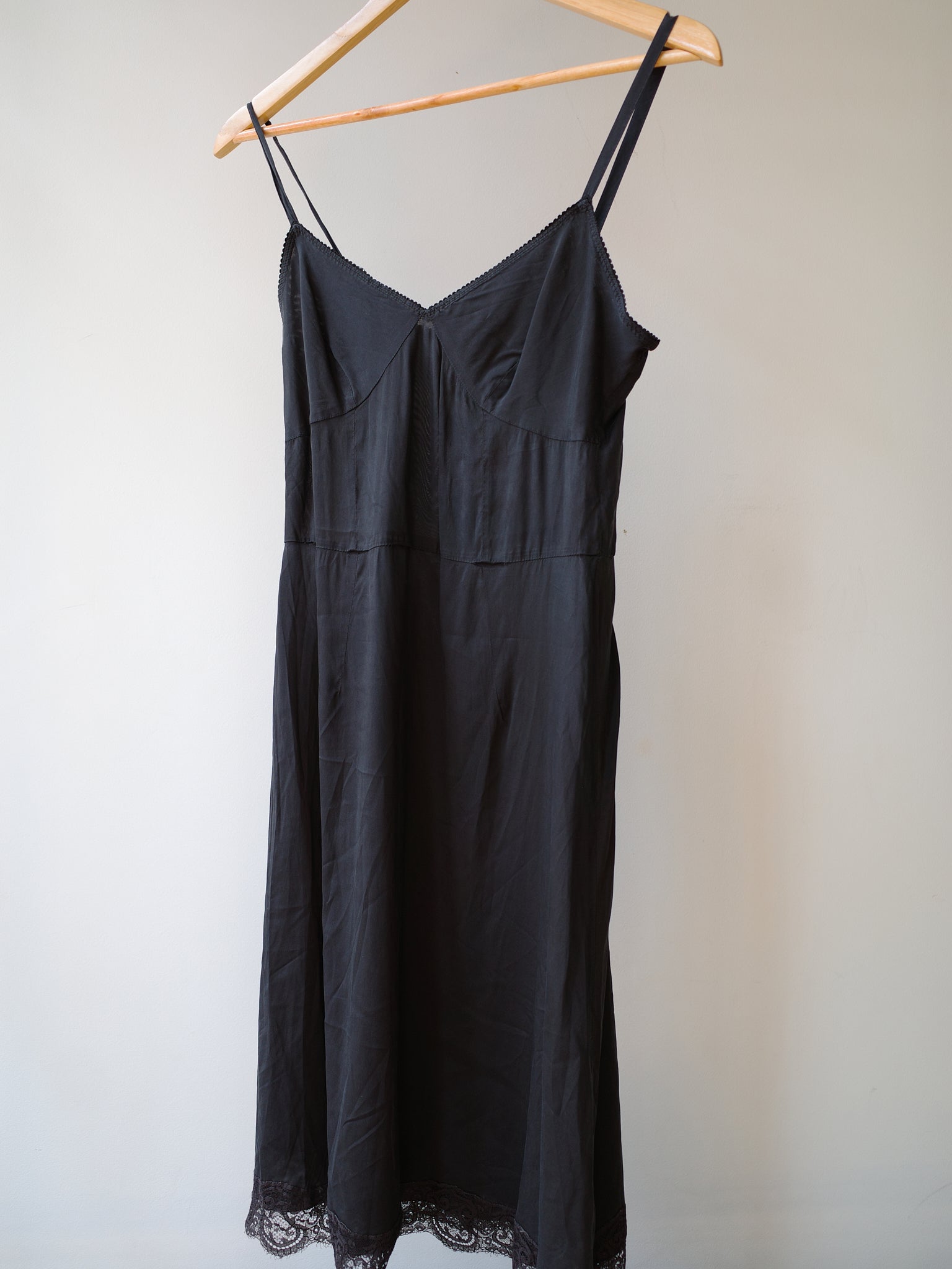 Dolce & Gabbana Black Silk Slip Dress with Lace Hem – WATER 水