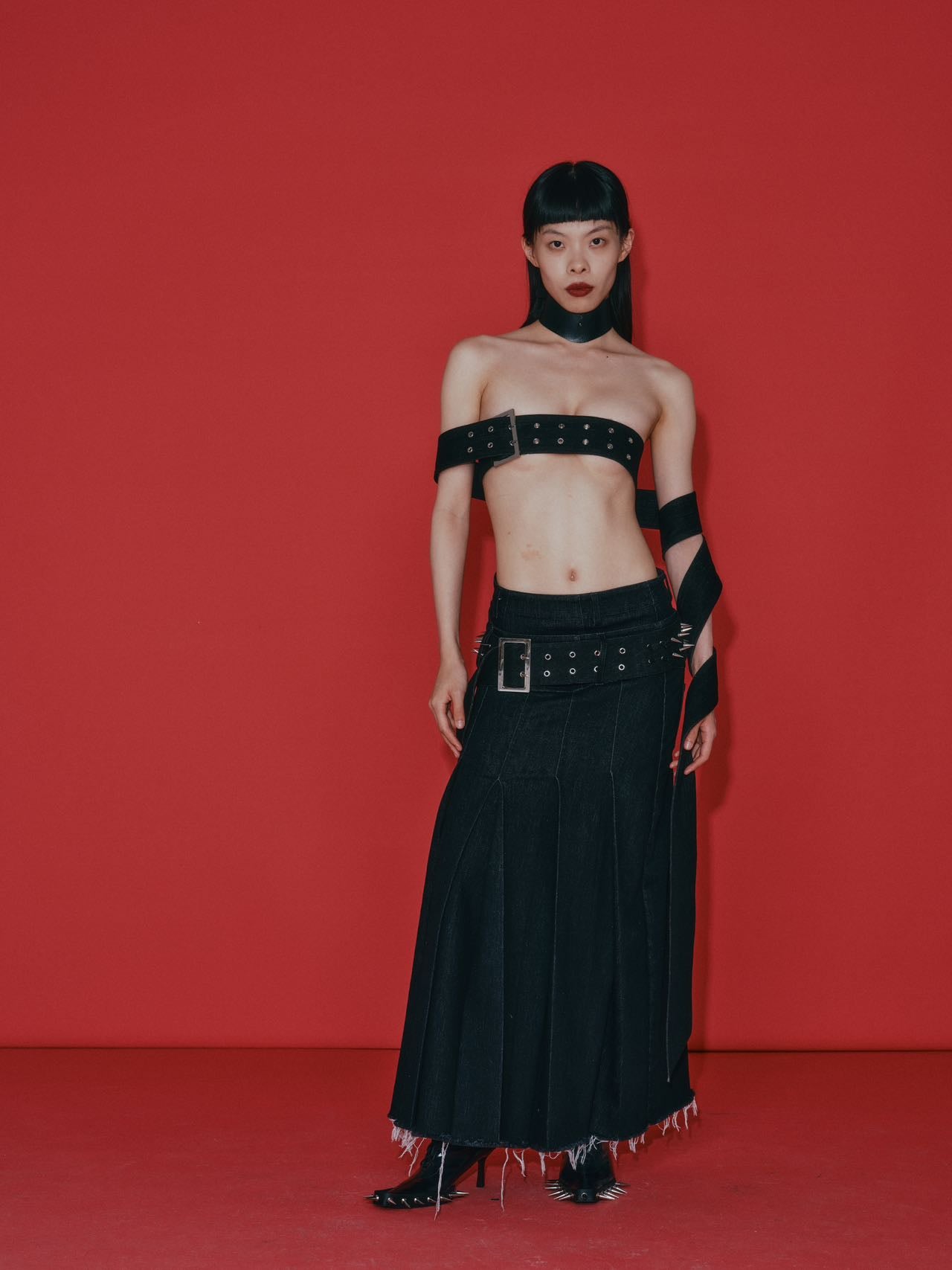 Over Range Studded Denim Pleated Skirt – METAL 金