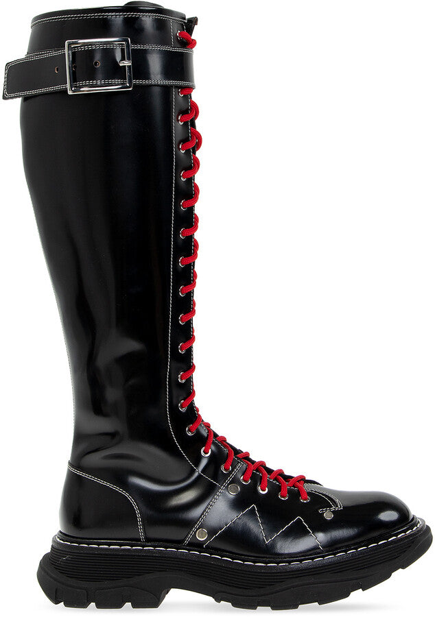 Alexander McQueen Red-Laced Combat Tall Boots – METAL 金