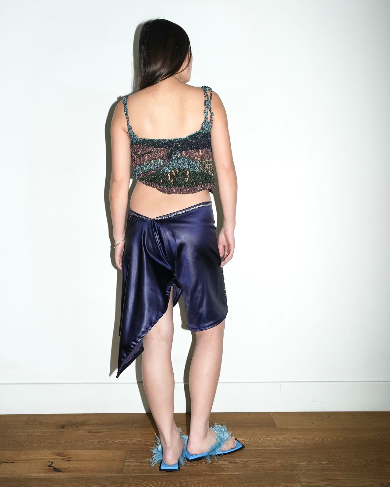 PE99Y YAN9 Asymmetric Silk Skirt-Pant with Ceramic Buttons – WATER 水