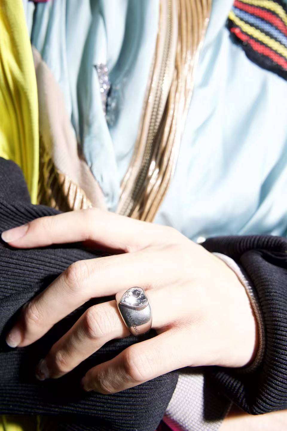 Balenciaga Silver Crystal Heart Ring – METAL 金