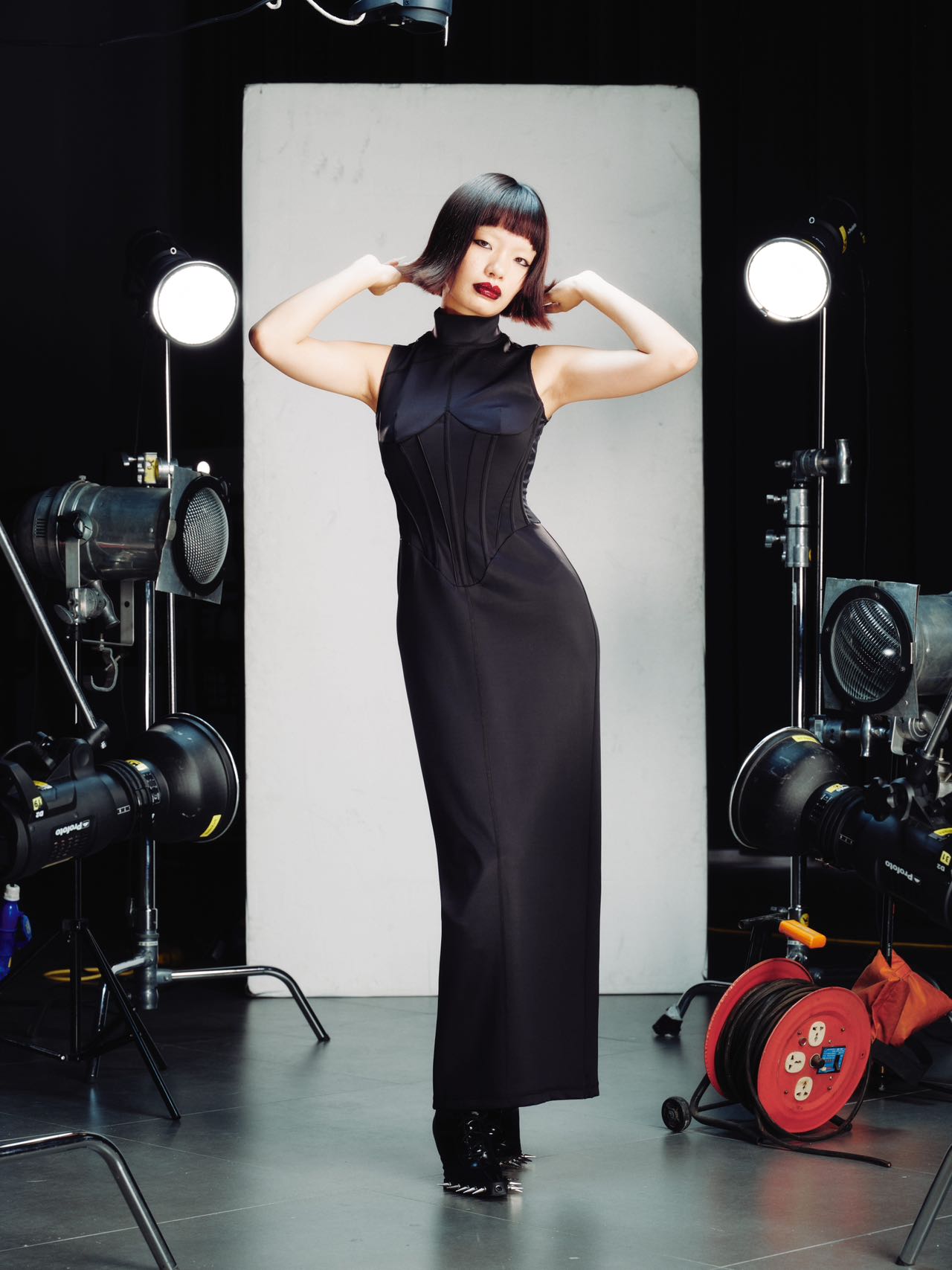 OVER RANGE Jersey Corset-Panel Mesh Back Dress – FIRE 火