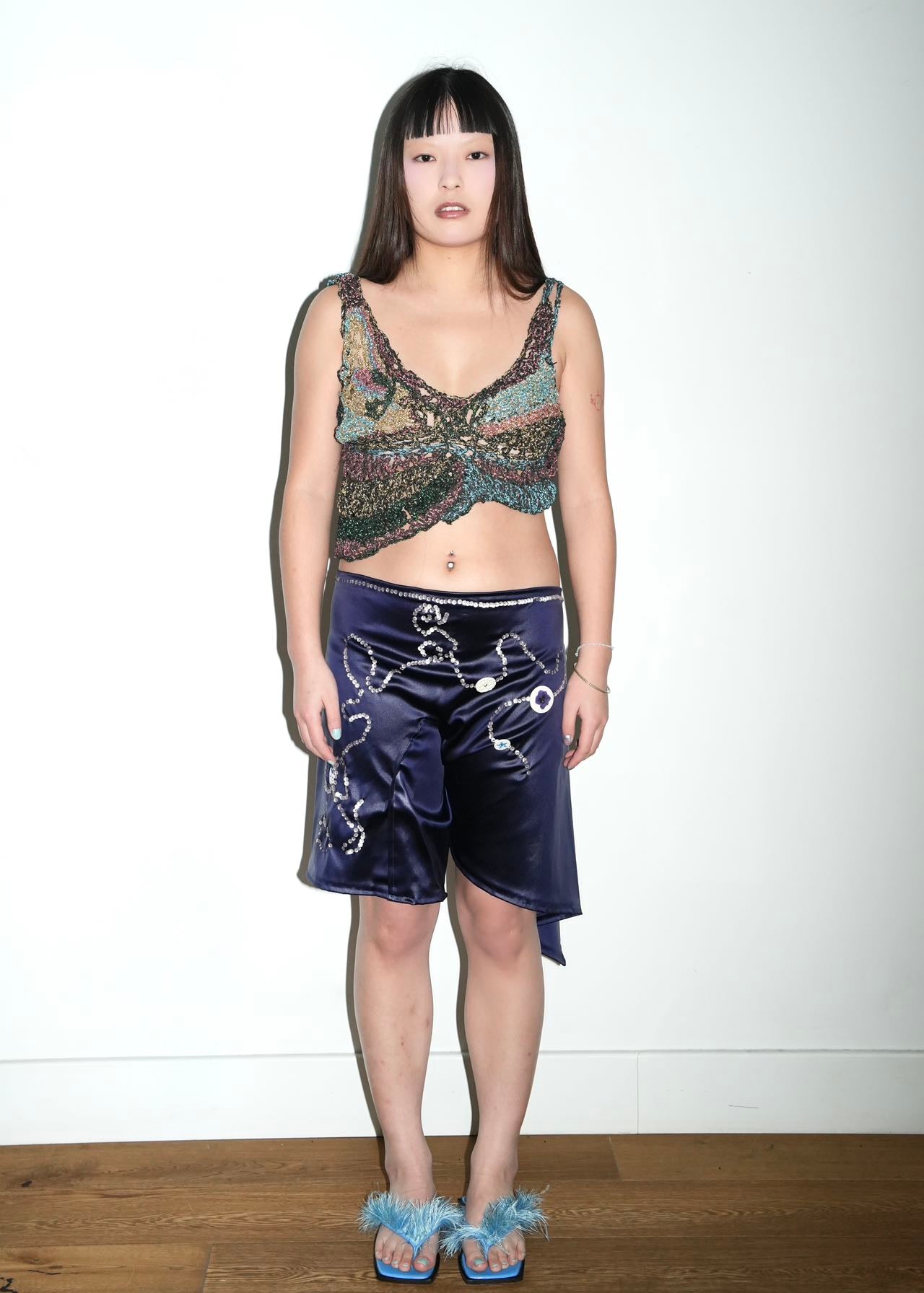 PE99Y YAN9 Asymmetric Silk Skirt-Pant with Ceramic Buttons – WATER 水