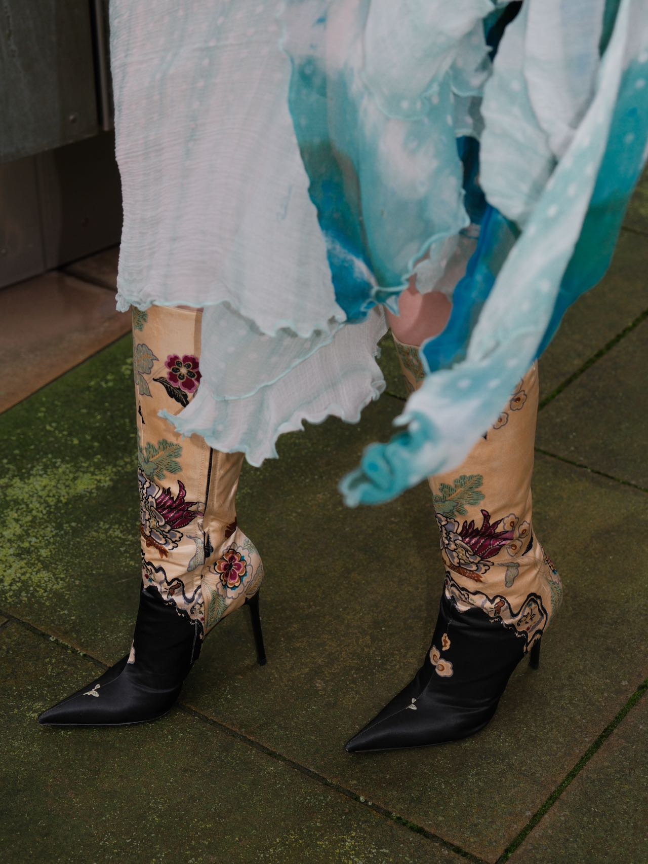 Roberto Cavalli 2001 Silk Embroidered Archive Heeled Boots – FIRE 火