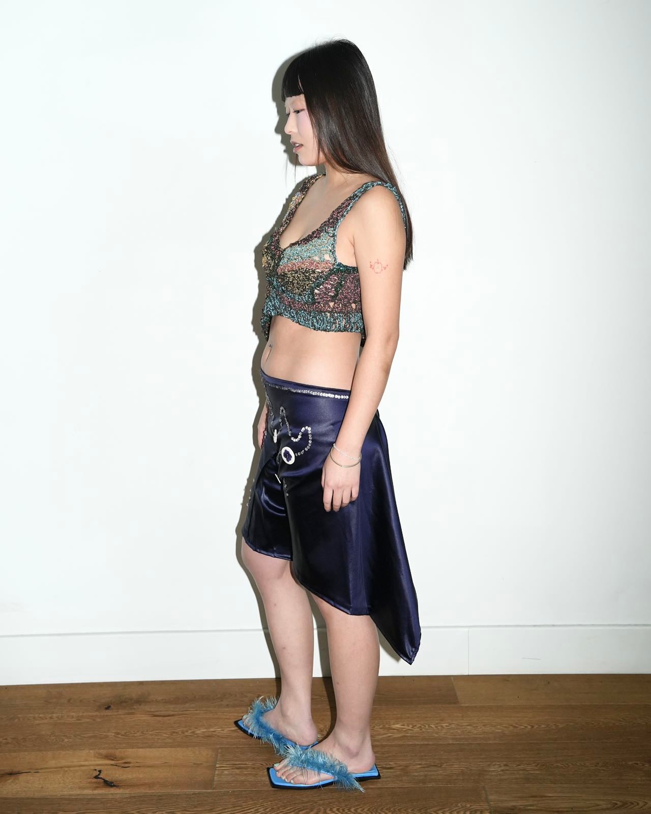 PE99Y YAN9 Asymmetric Silk Skirt-Pant with Ceramic Buttons – WATER 水