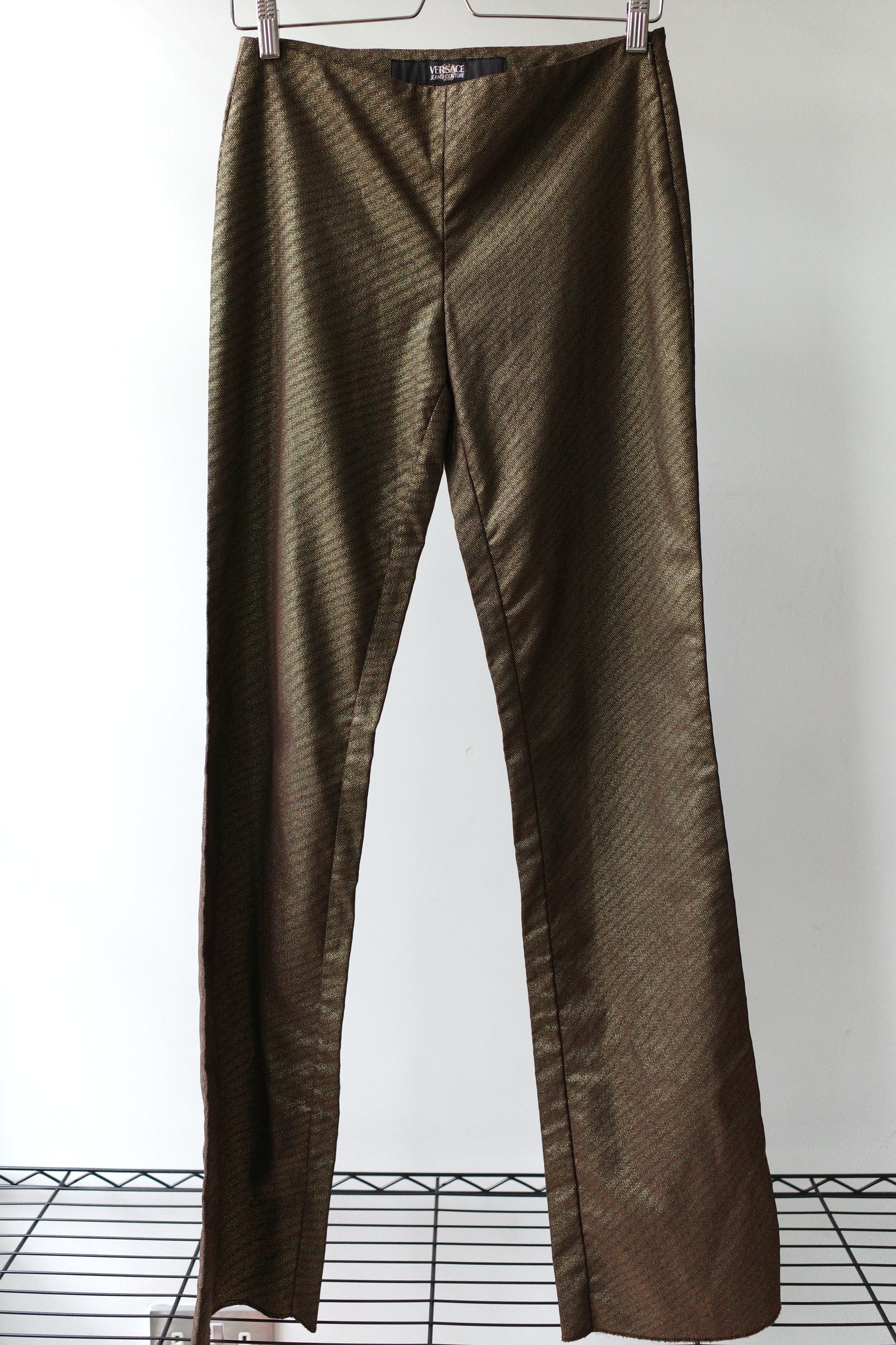 Versace Gold Metallic Straight-Leg Trousers – METAL 金