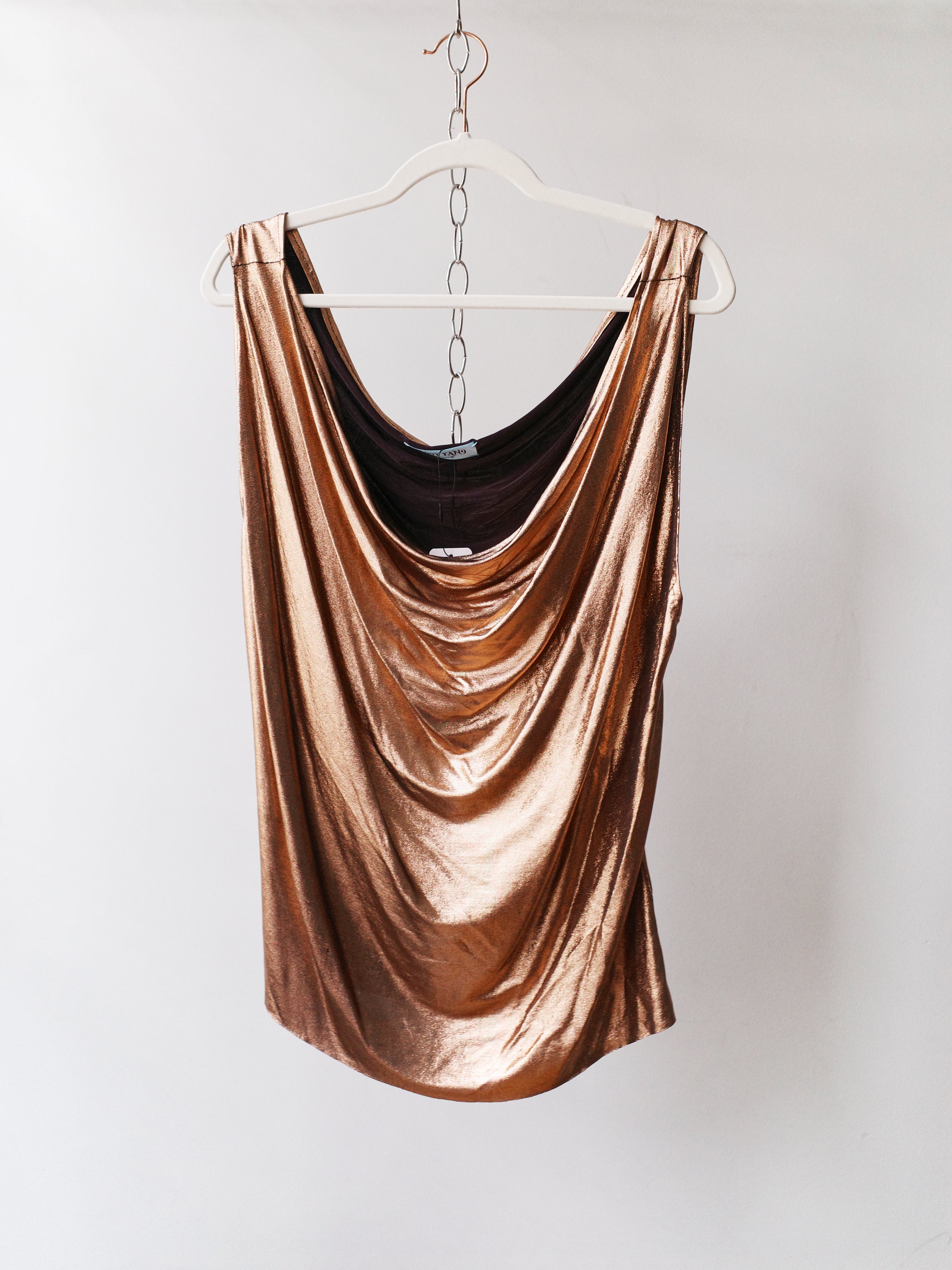PE99Y YAN9 Draped Rose Gold Silk Jersey Top – METAL 金