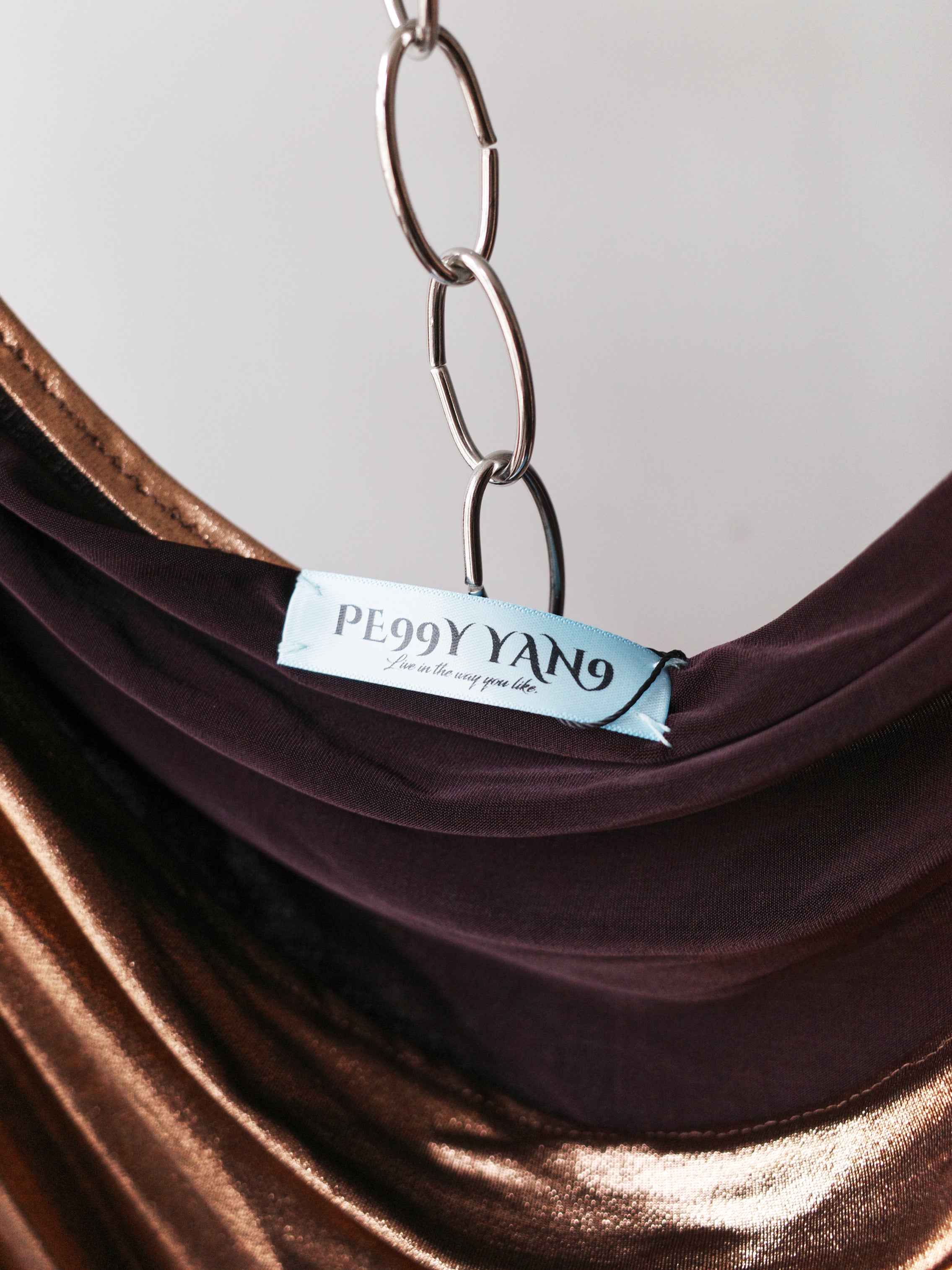PE99Y YAN9 Draped Rose Gold Silk Jersey Top – METAL 金