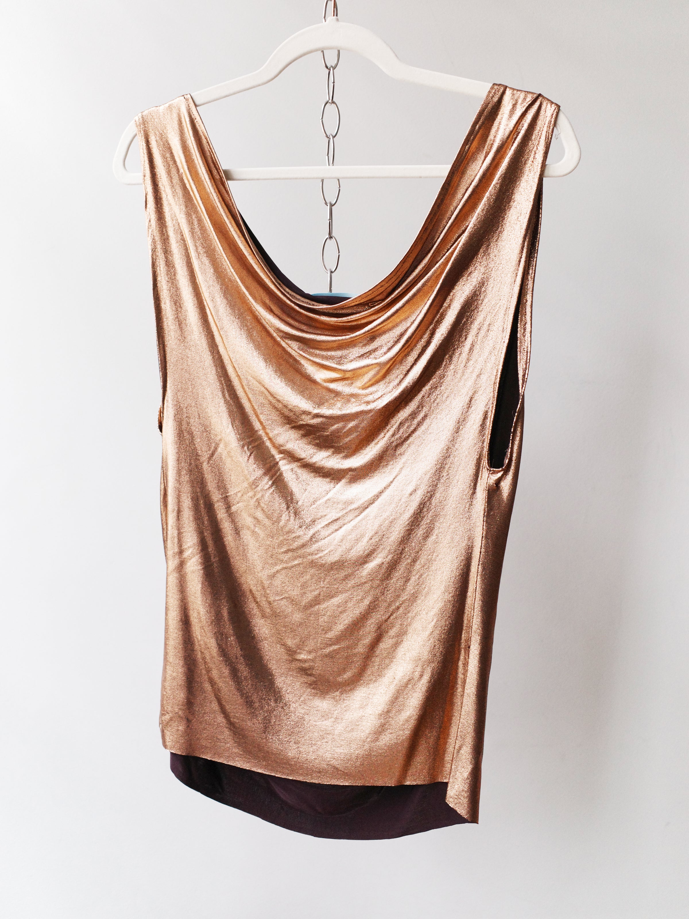 PE99Y YAN9 Draped Rose Gold Silk Jersey Top – METAL 金