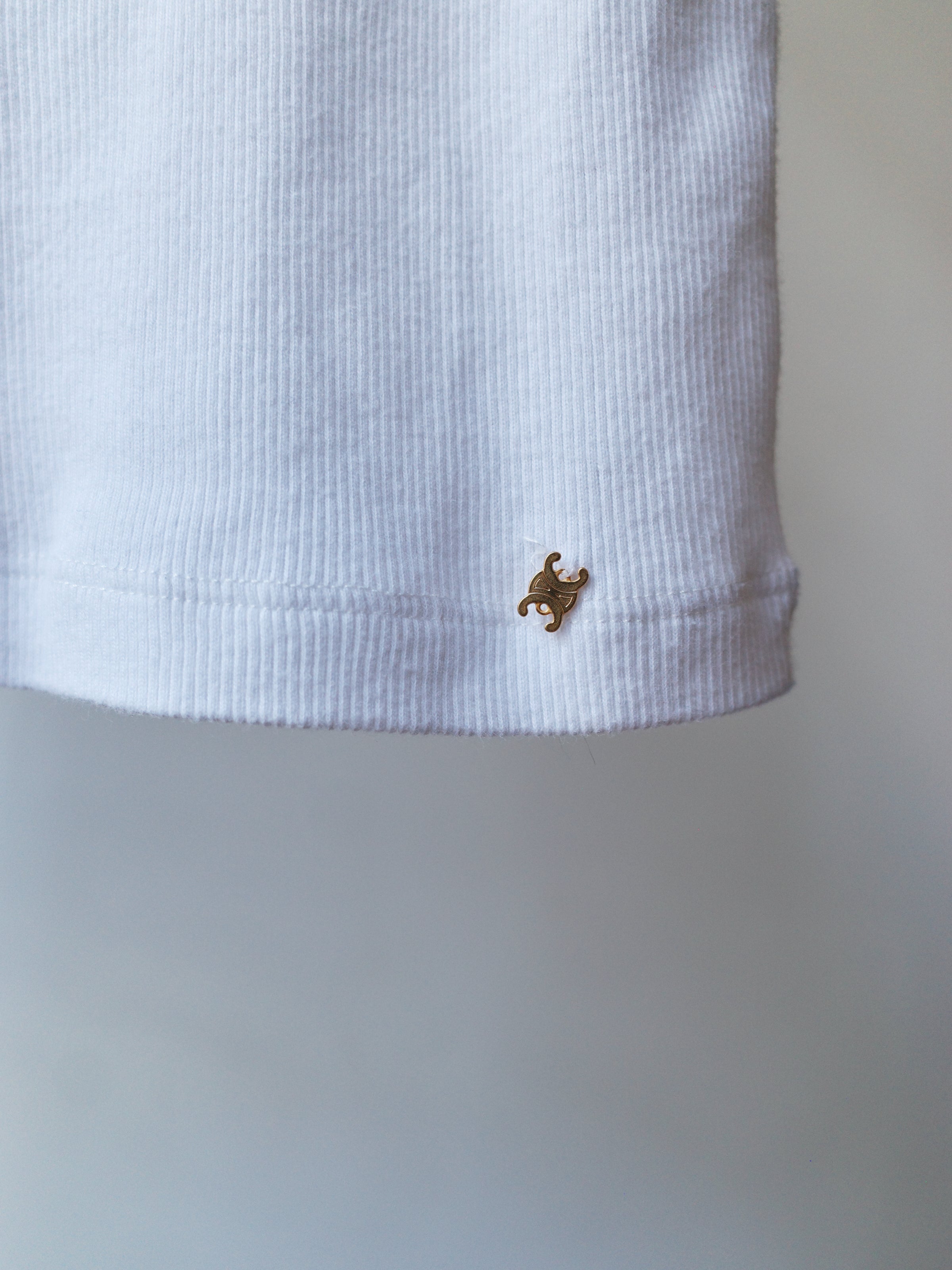 CELINE Ribbed White Logo Tank Top with Triomphe Detail – METAL 金