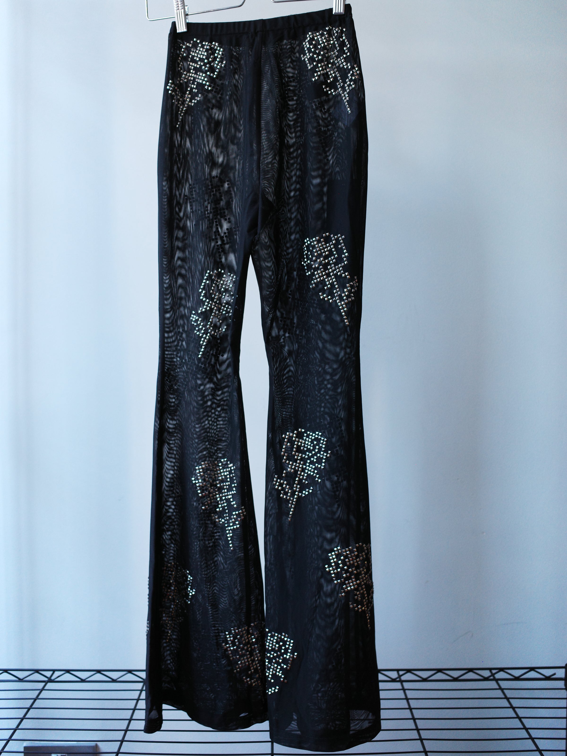 OVER RANGE Rose Studded Mesh Flare Pants – FIRE 火